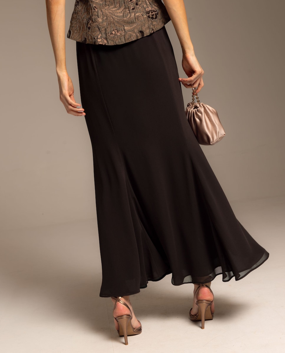 Saia Comprida de Gase com Godés e Cintura Elástica Castanho-escuro-3