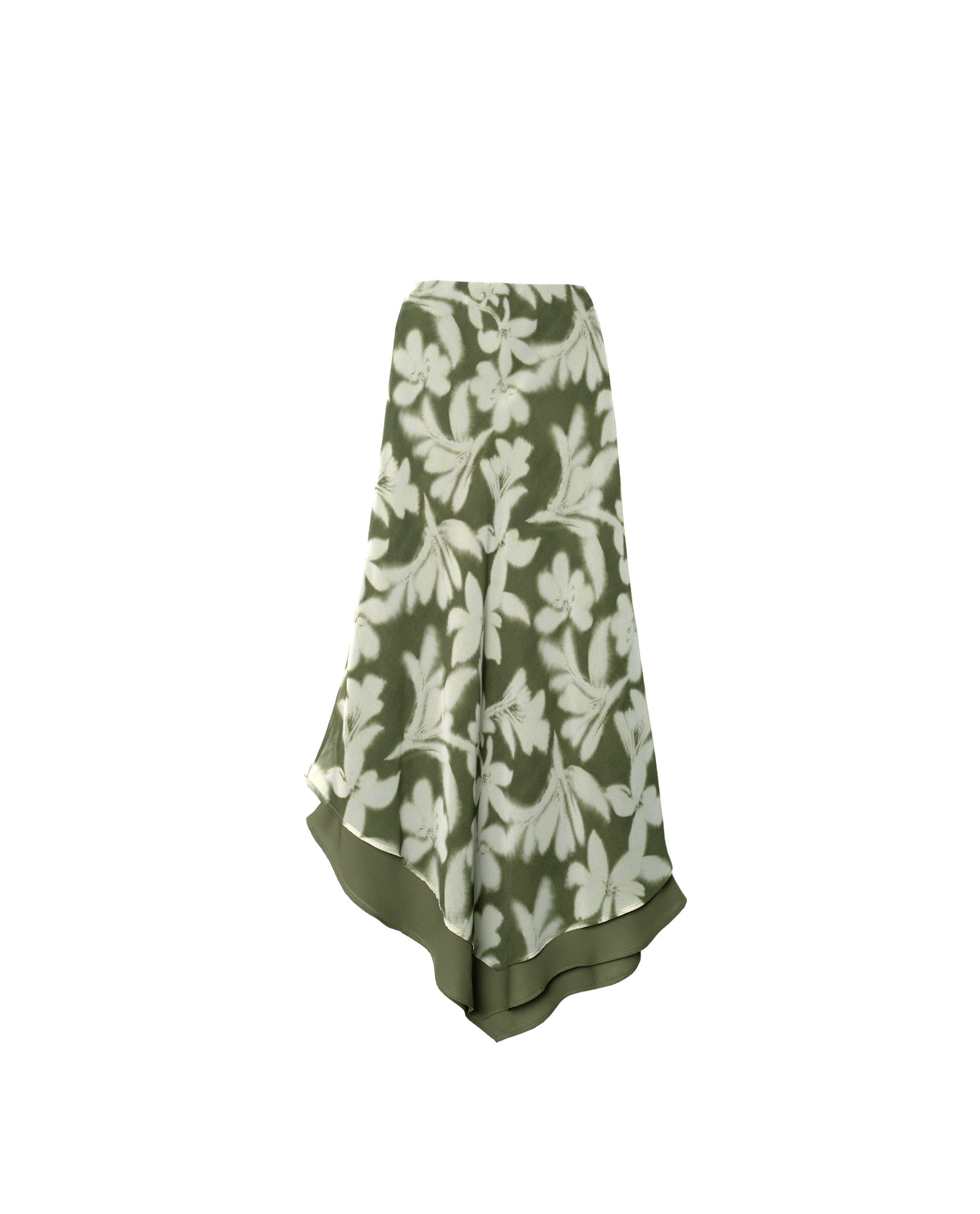 Saia Midi Evasé Estampada Verde-5