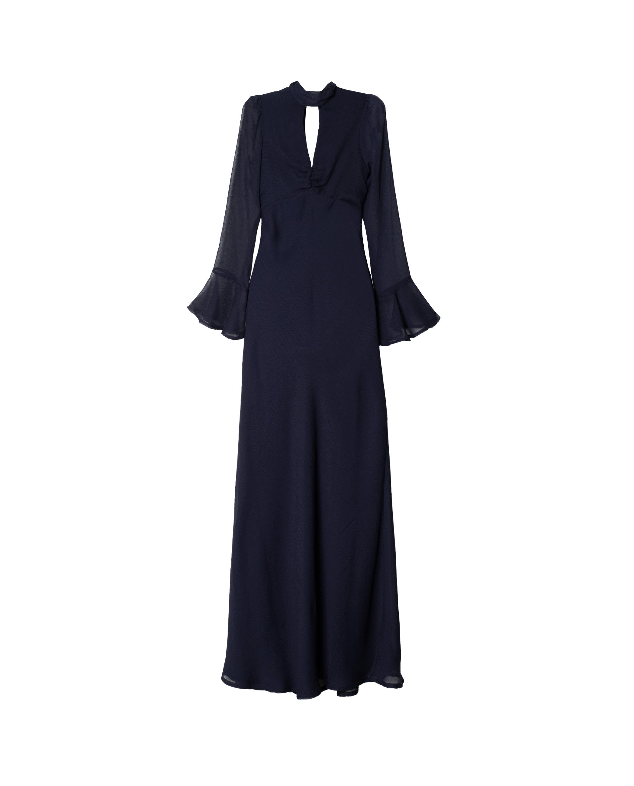 Vestido Midi com Decote em V e Halter Anudado Azul-marinho-5