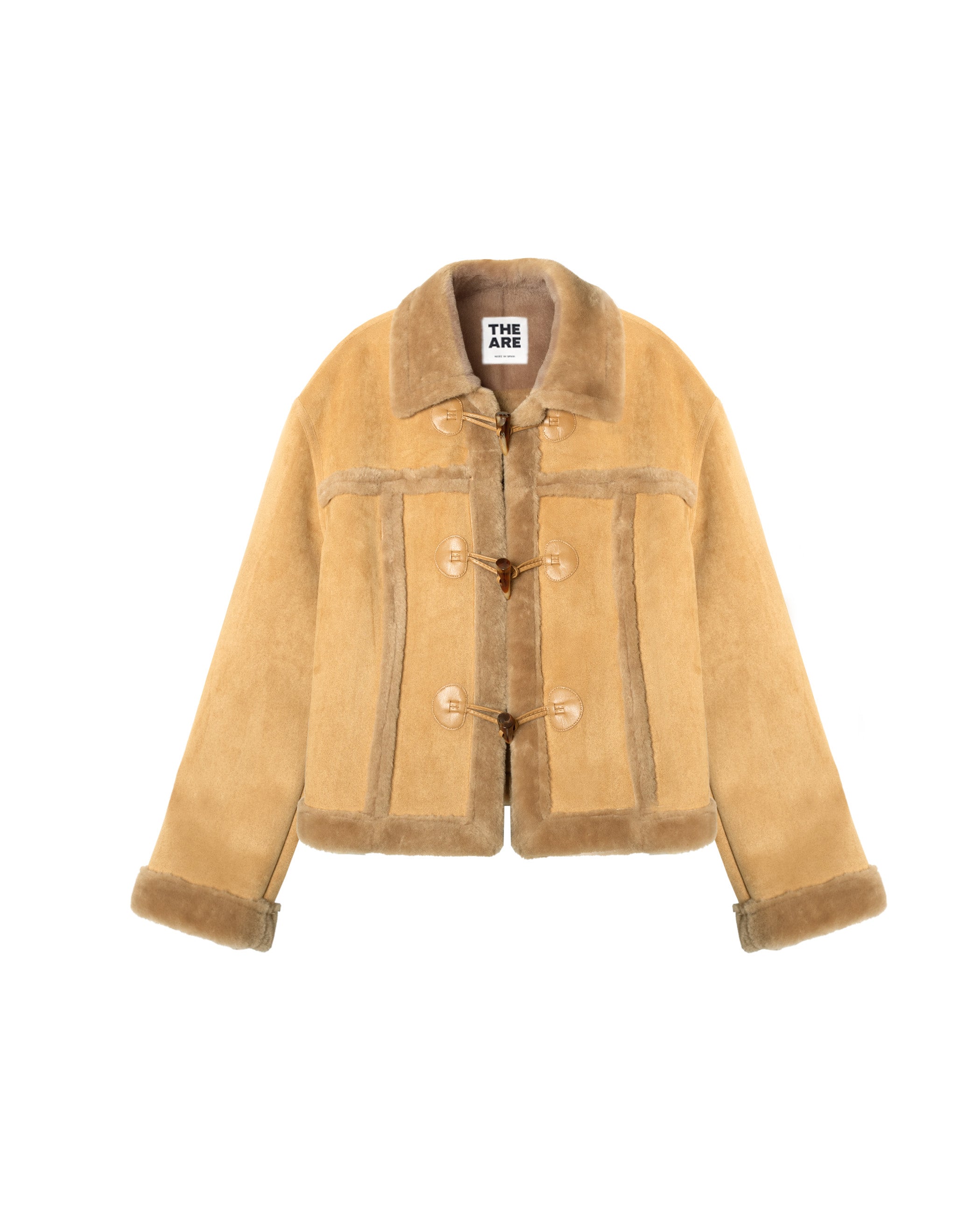 Casaco Curto Efeito Pele Volteado Camel-5