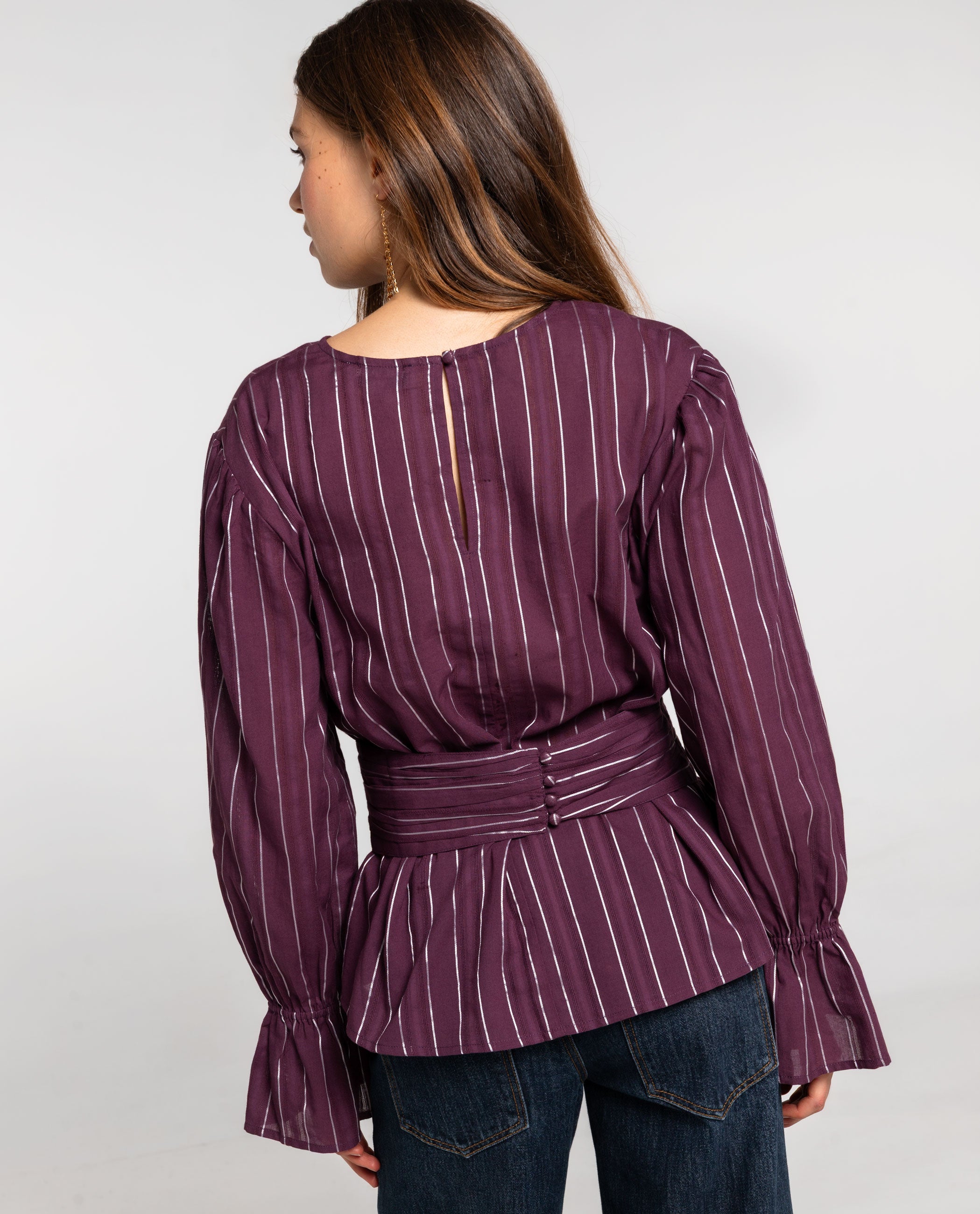 Blusa Folgada com Gola À Barco Roxo-2