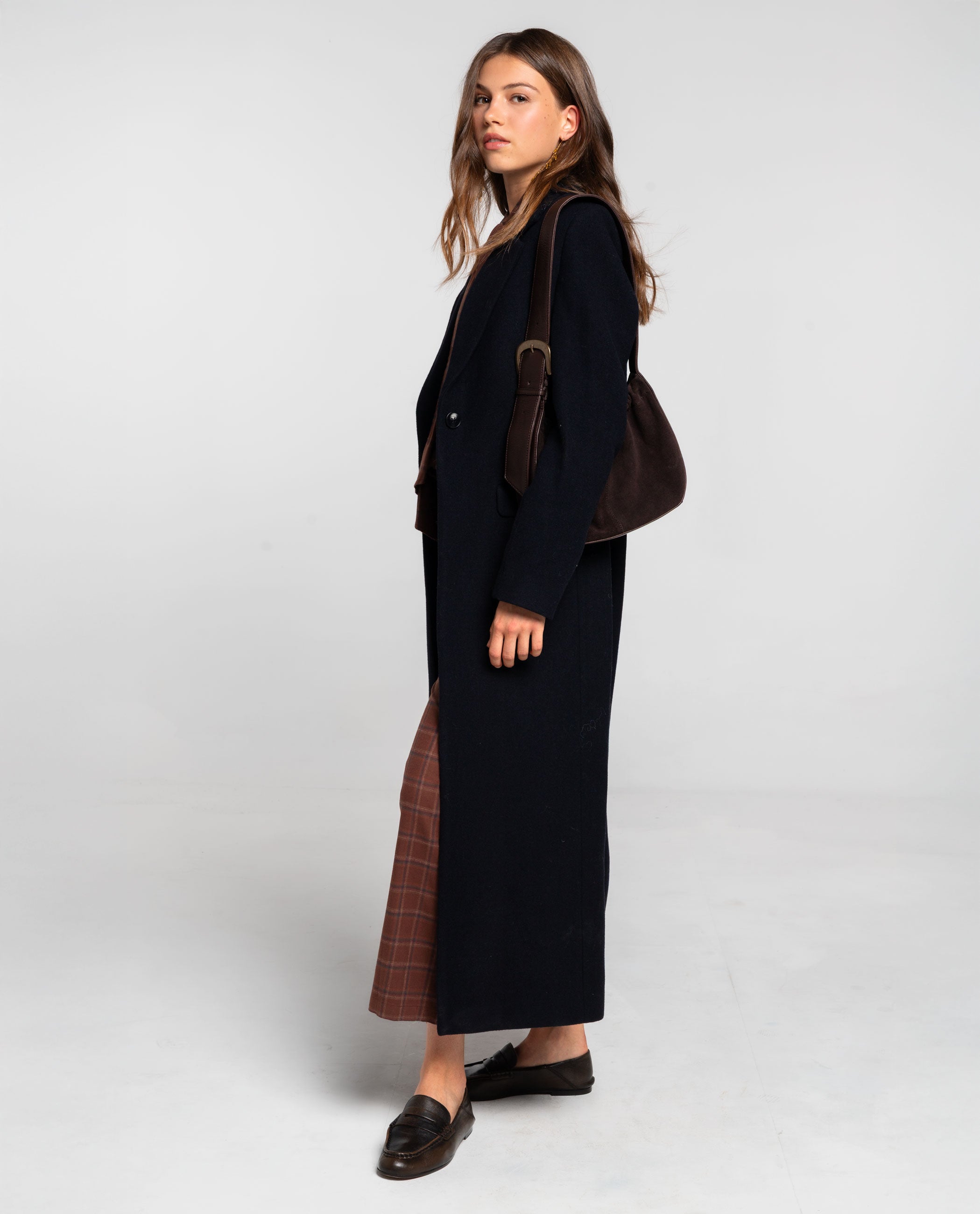 Sobretudo Comprido com Acabamento de Alfaiate Azul-marinho-1