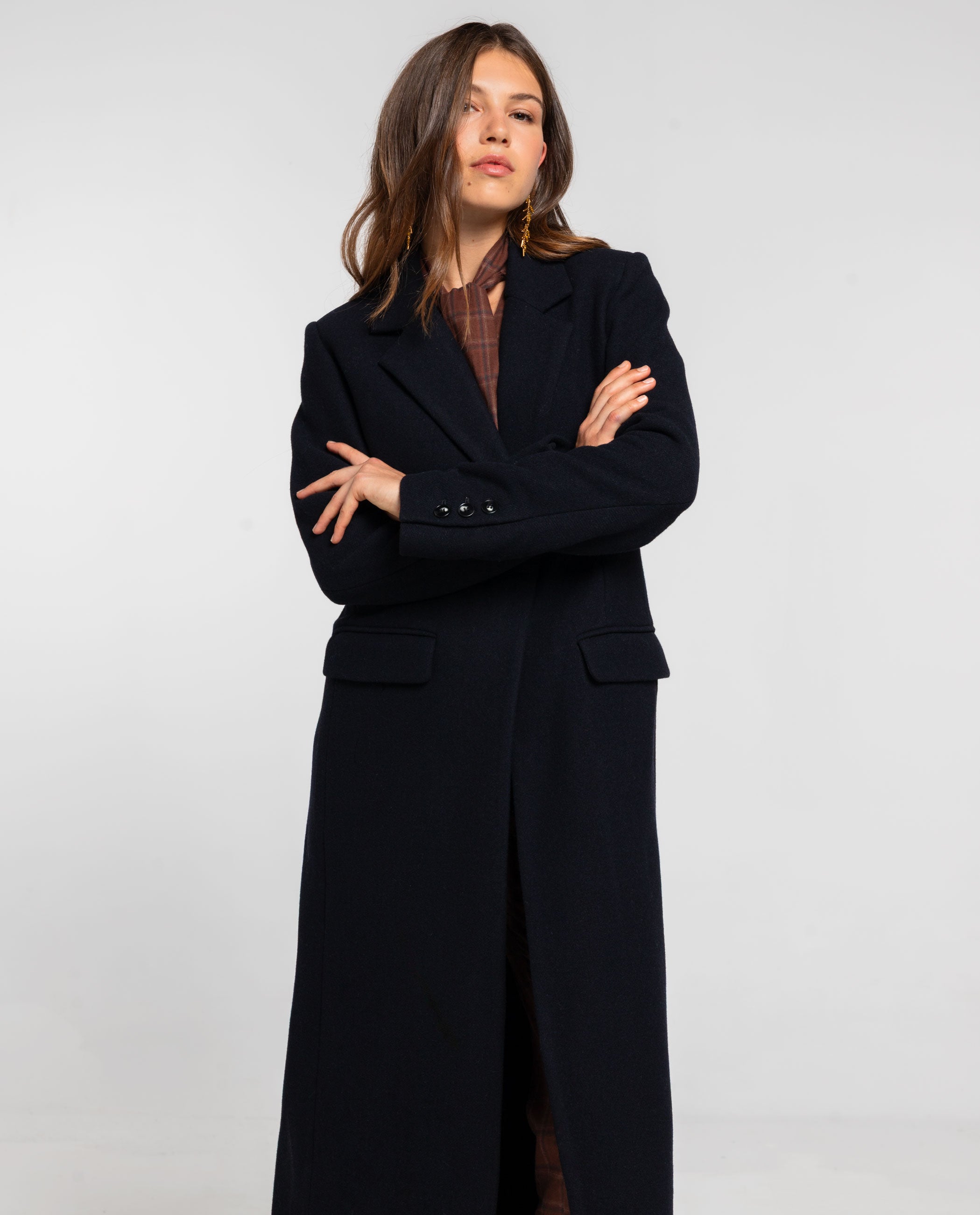 Sobretudo Comprido com Acabamento de Alfaiate Azul-marinho-2