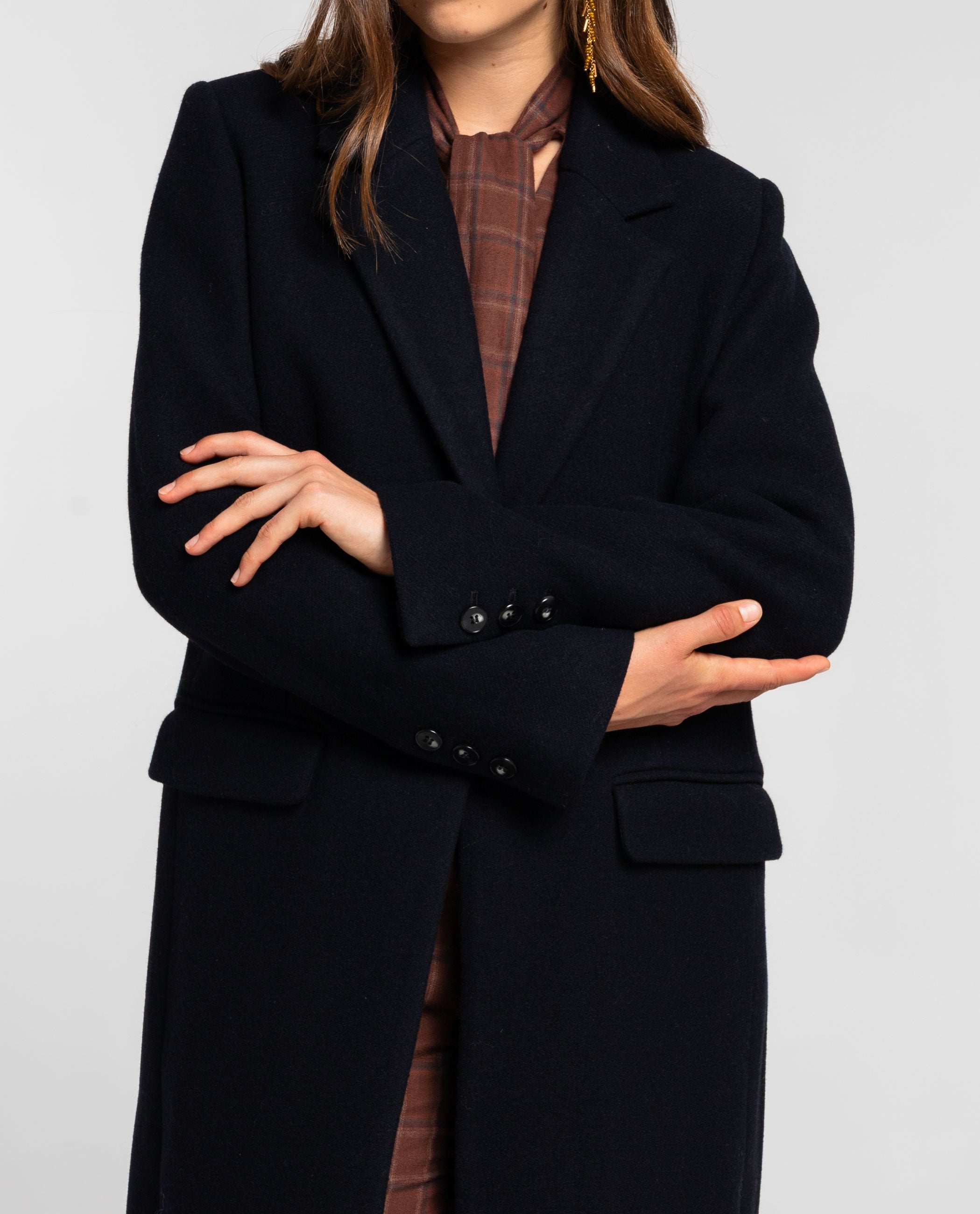 Sobretudo Comprido com Acabamento de Alfaiate Azul-marinho-4