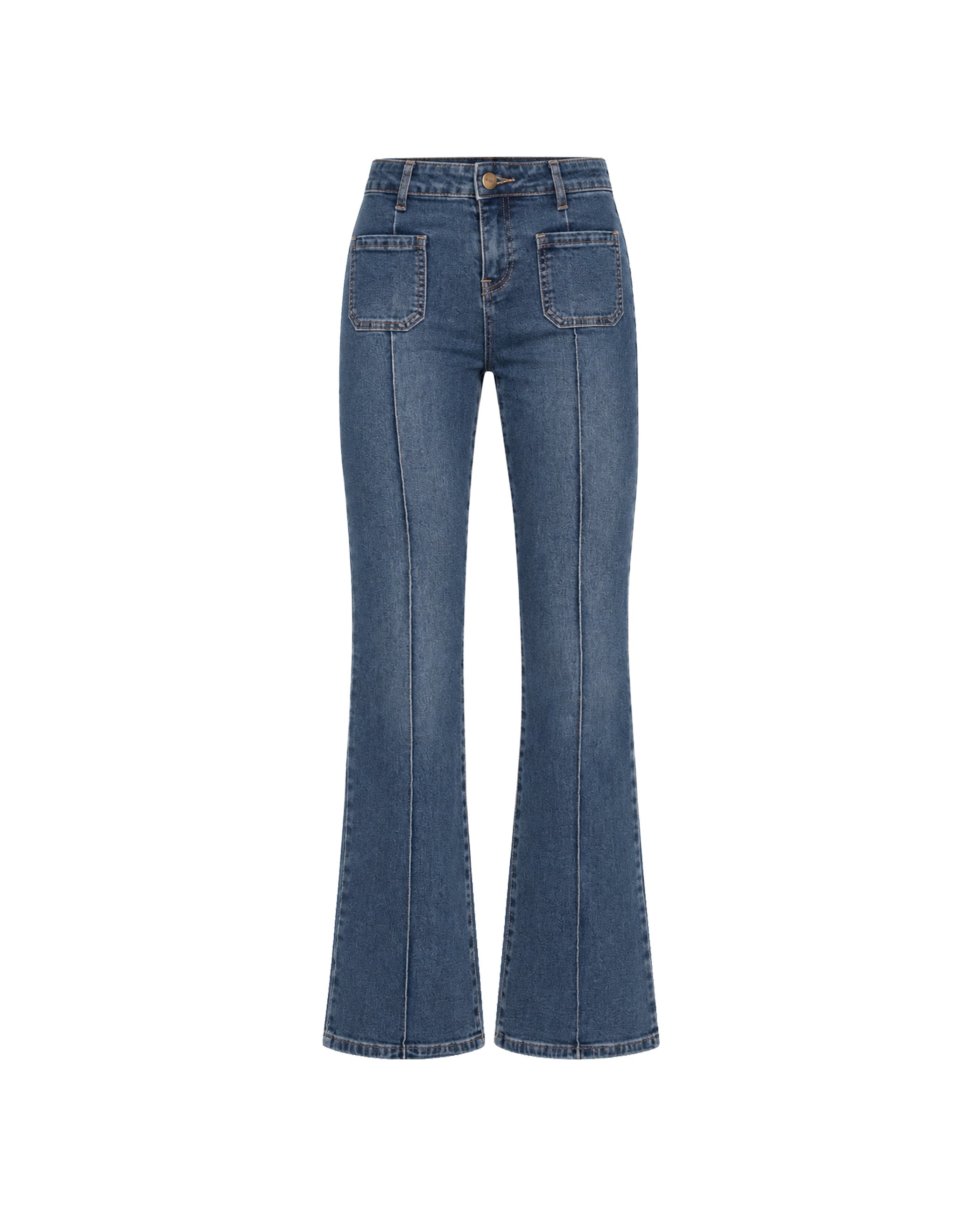 Calças Jeans À Boca de Sino Azul-6