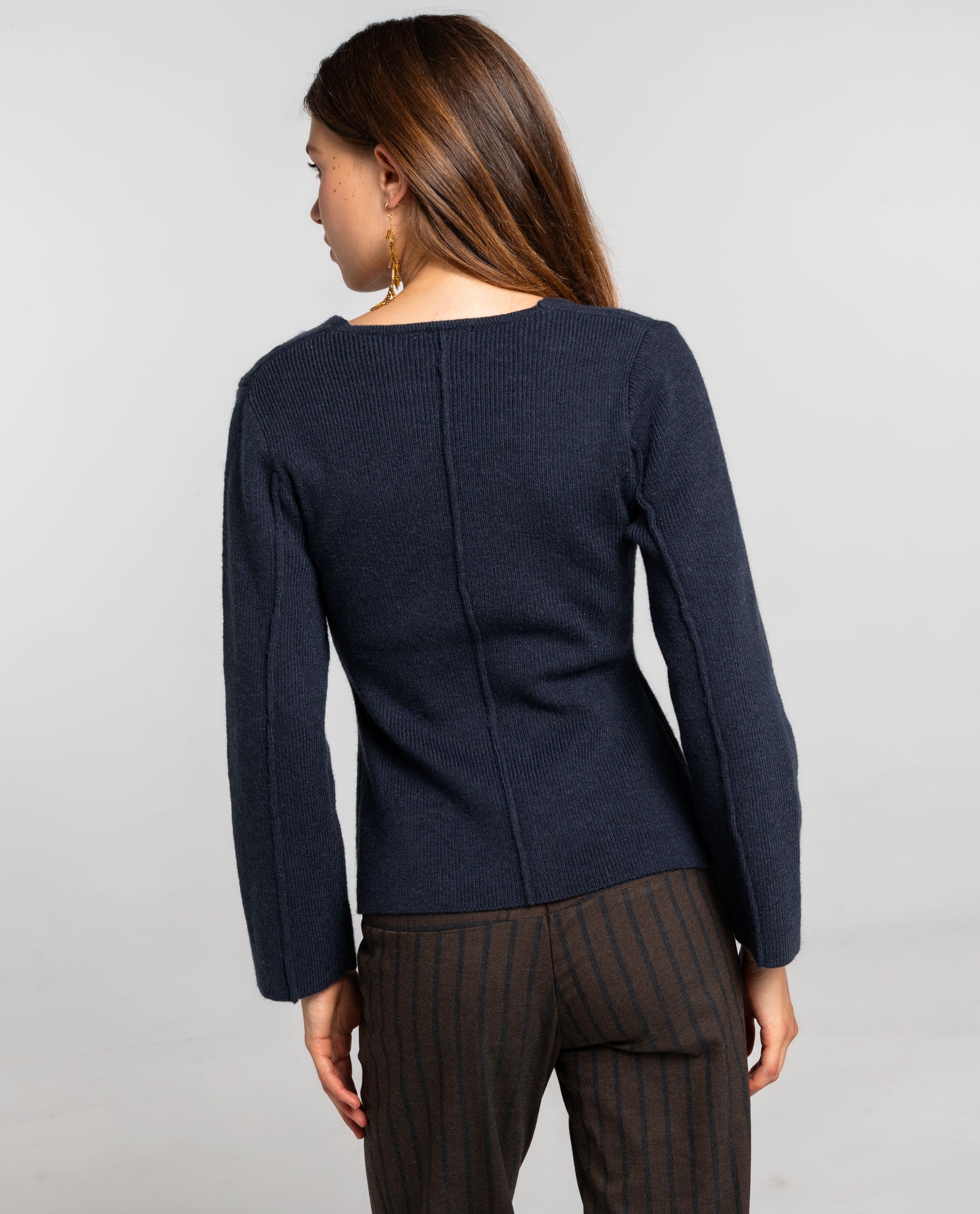 Cardigan de Malha Canelada com Botões Forrados Azul-marinho-2