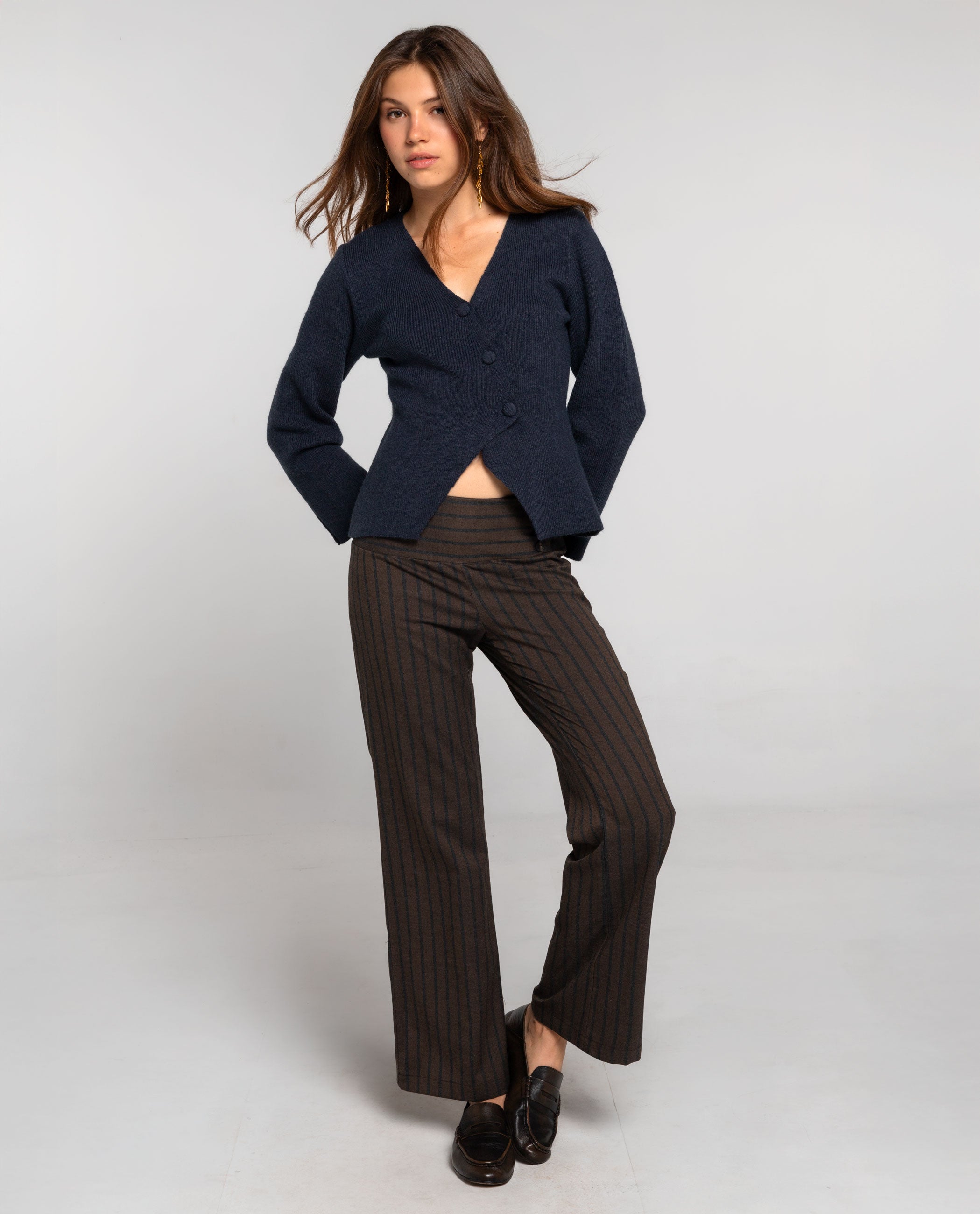 Cardigan de Malha Canelada com Botões Forrados Azul-marinho-4