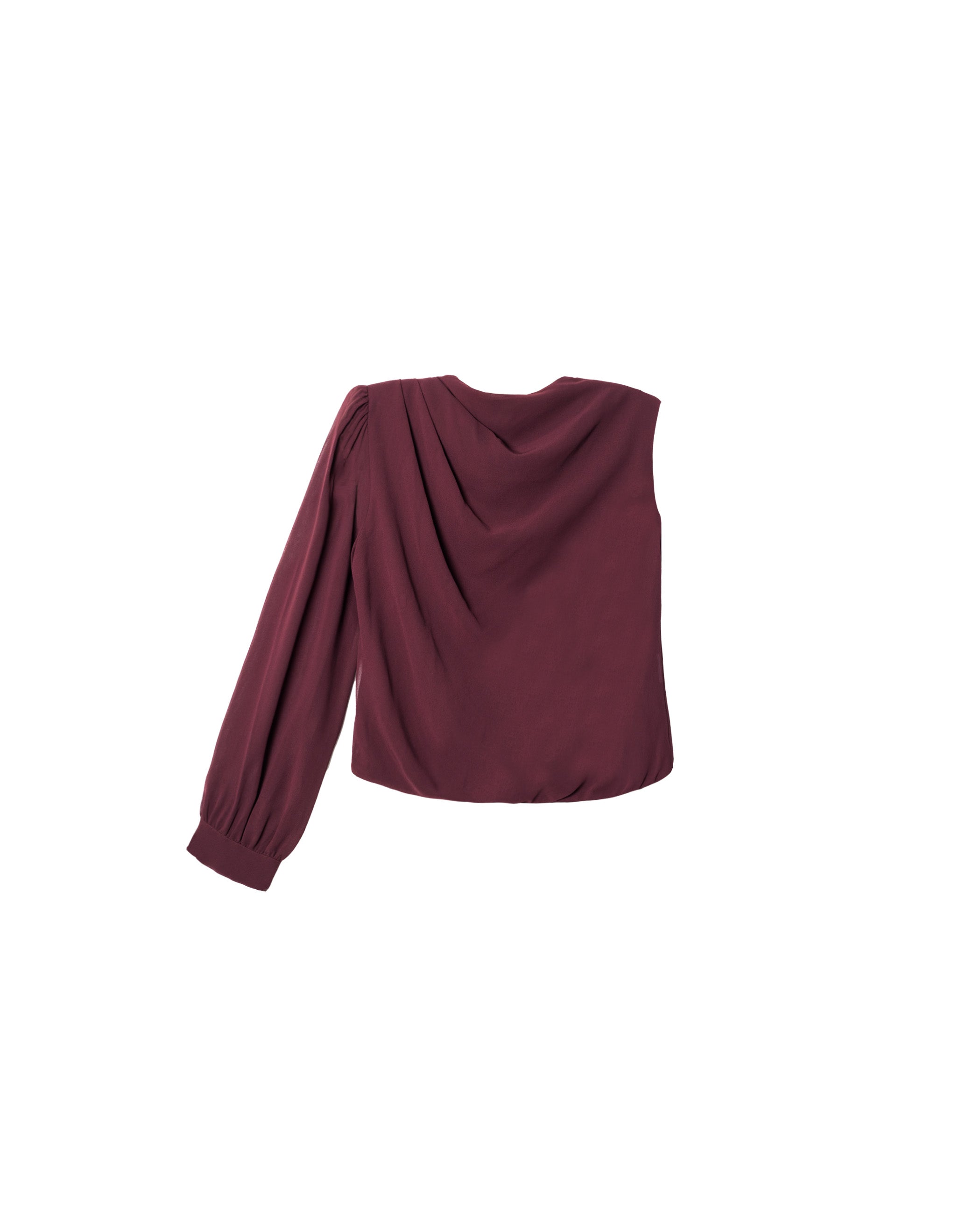 Blusa Assimétrica de Gase com Gola Chaminé e Manga Comprida Bordeaux-5