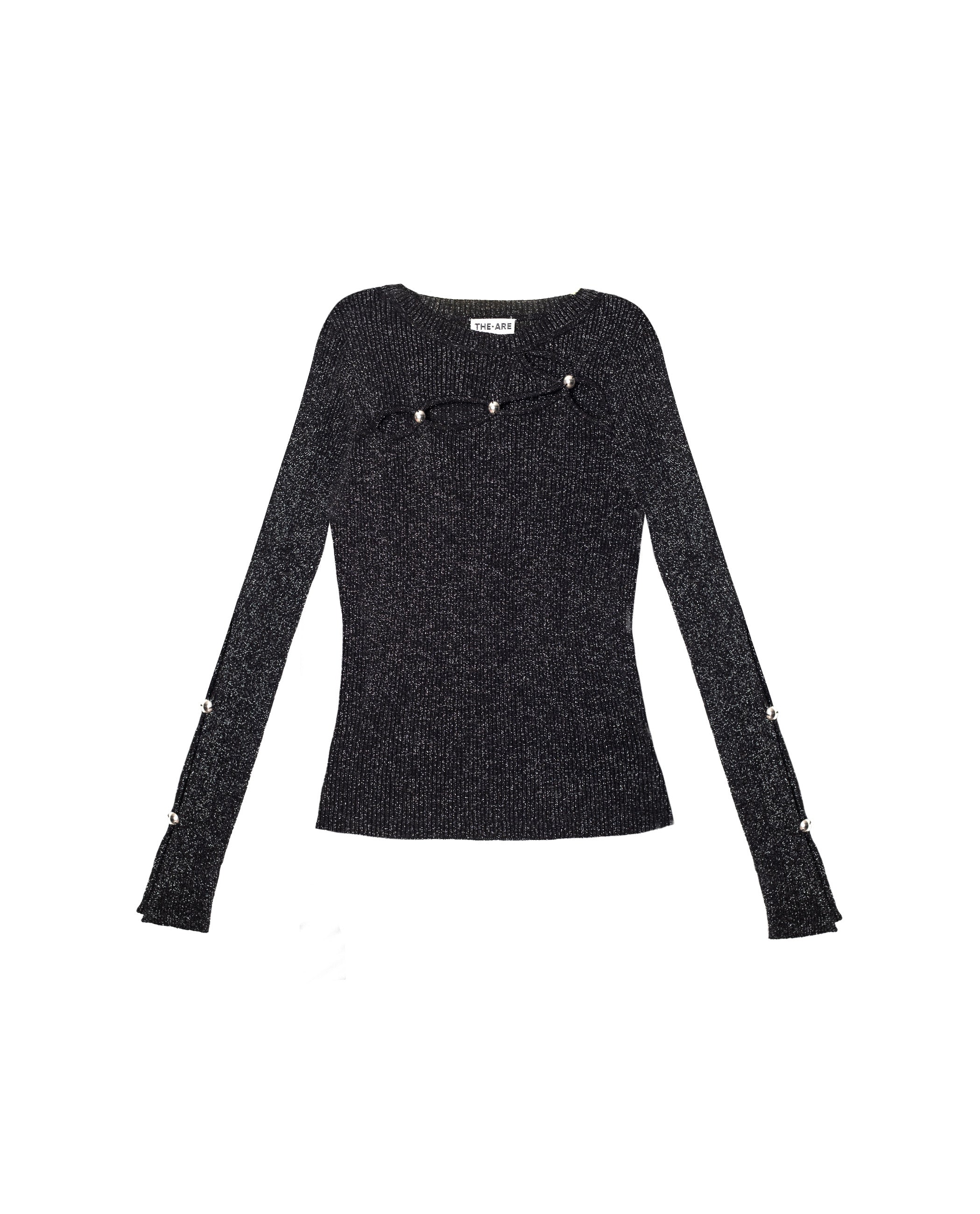 Top de Manga Comprida em Malha Canelada com Lurex e Cut Outs Preto-5
