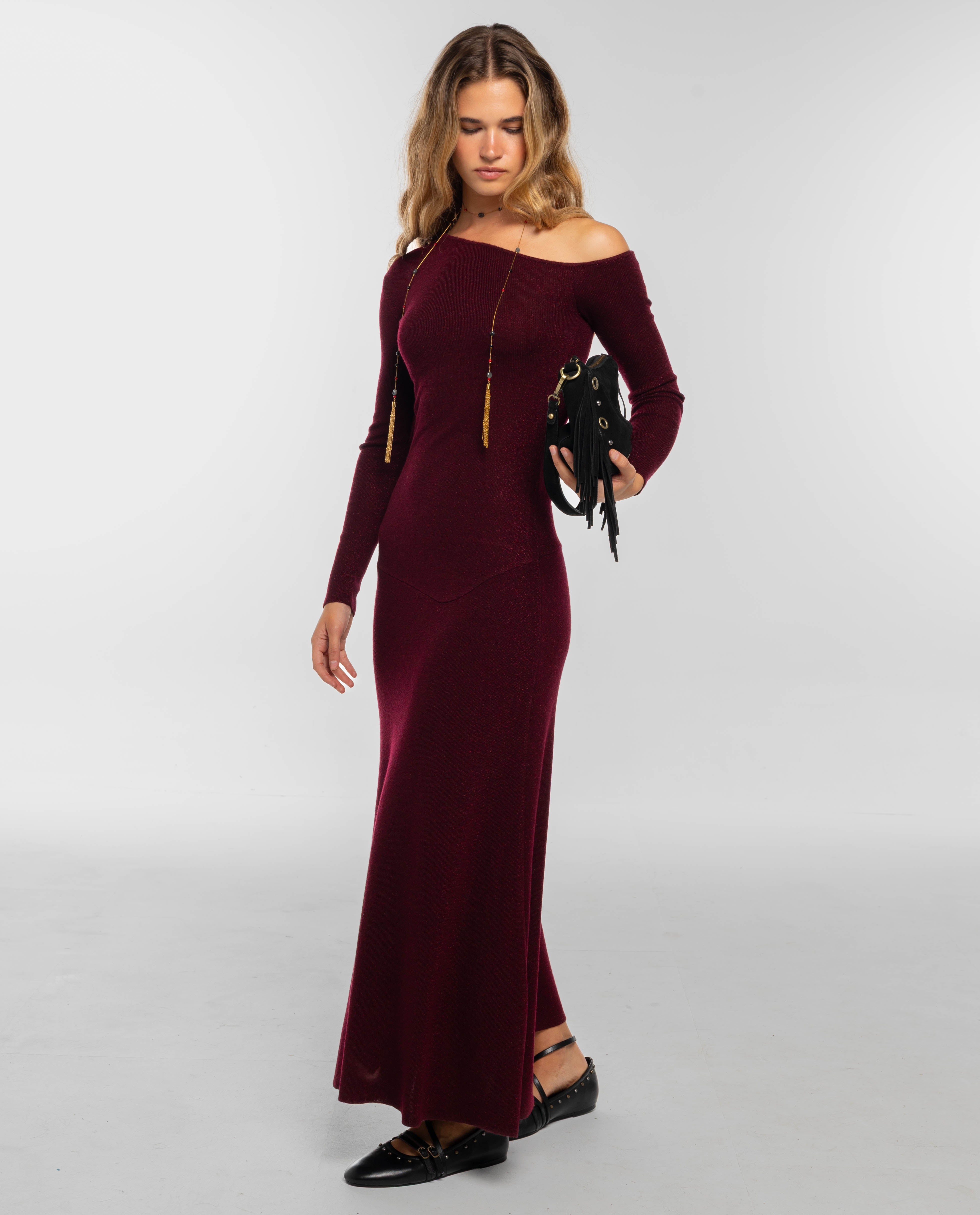Vestido de Malha com Decote Assimétrico Vermelho-2