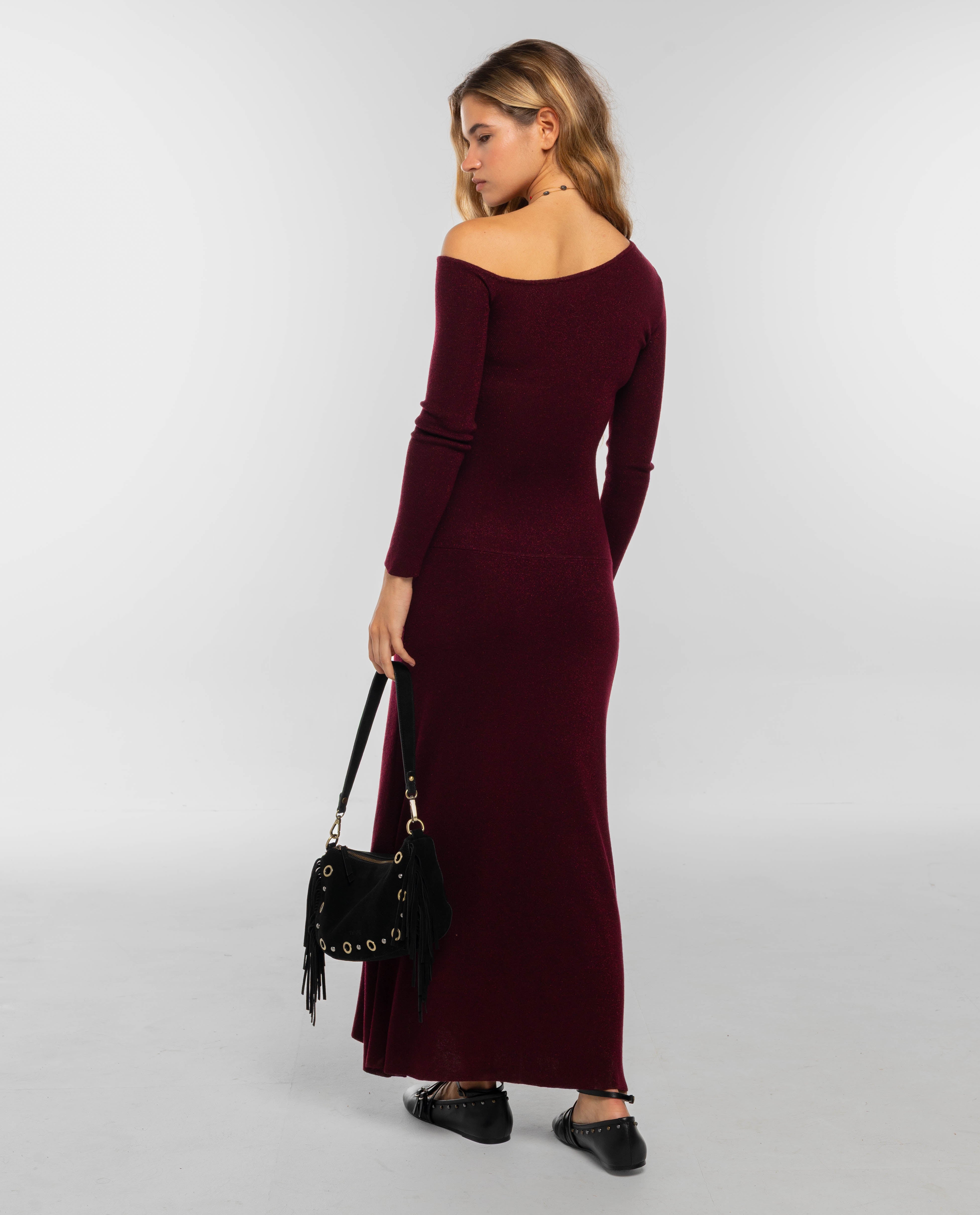 Vestido de Malha com Decote Assimétrico Vermelho-3
