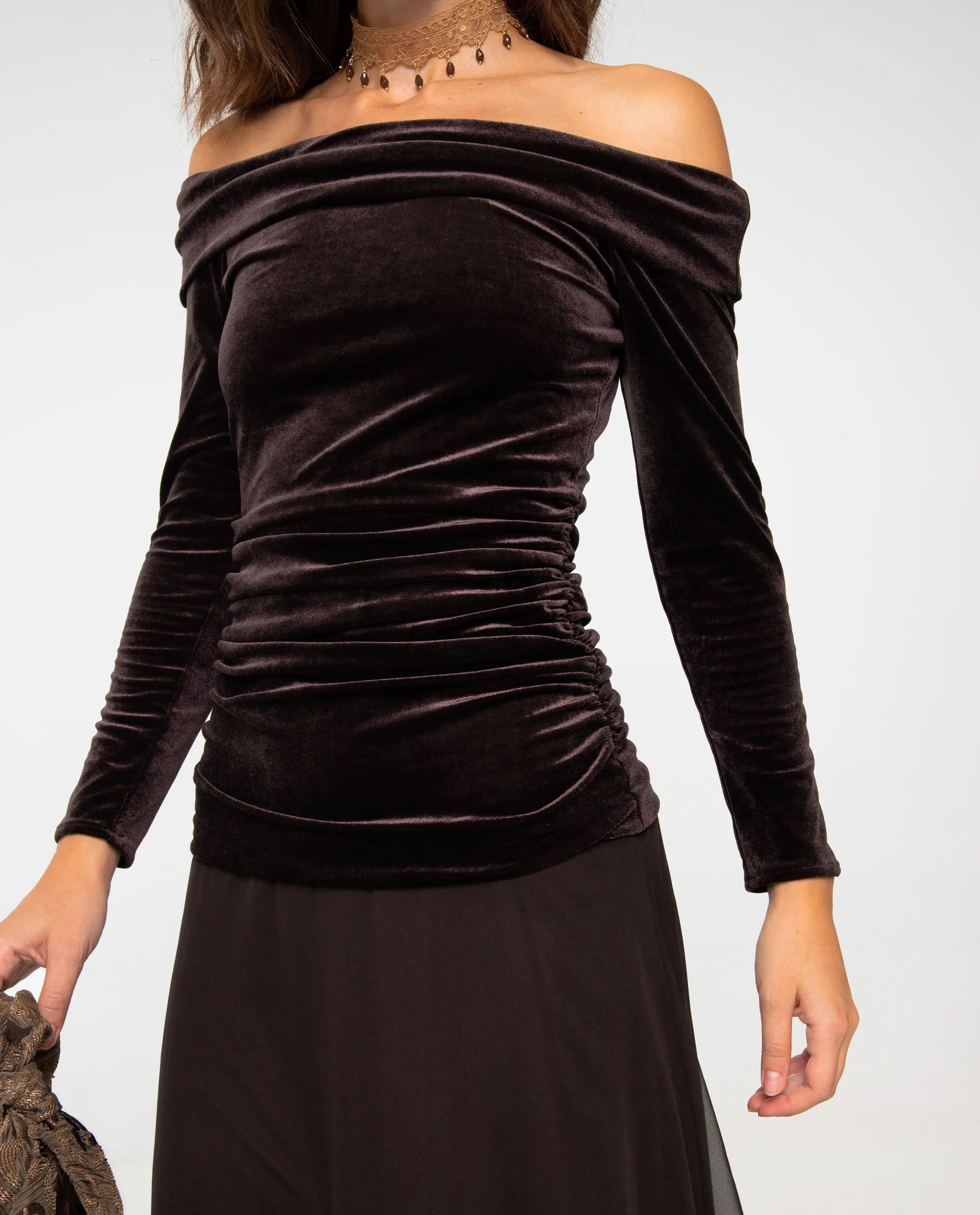Vestido Midi de Malha Elástica com Franjas e Corte Ajustado Castanho-4