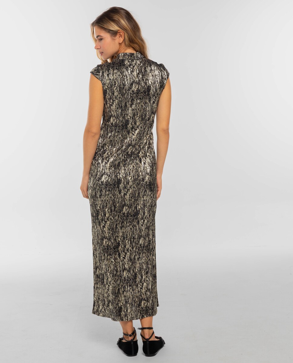 Vestido Midi com Fecho de Alamares Ouro-3