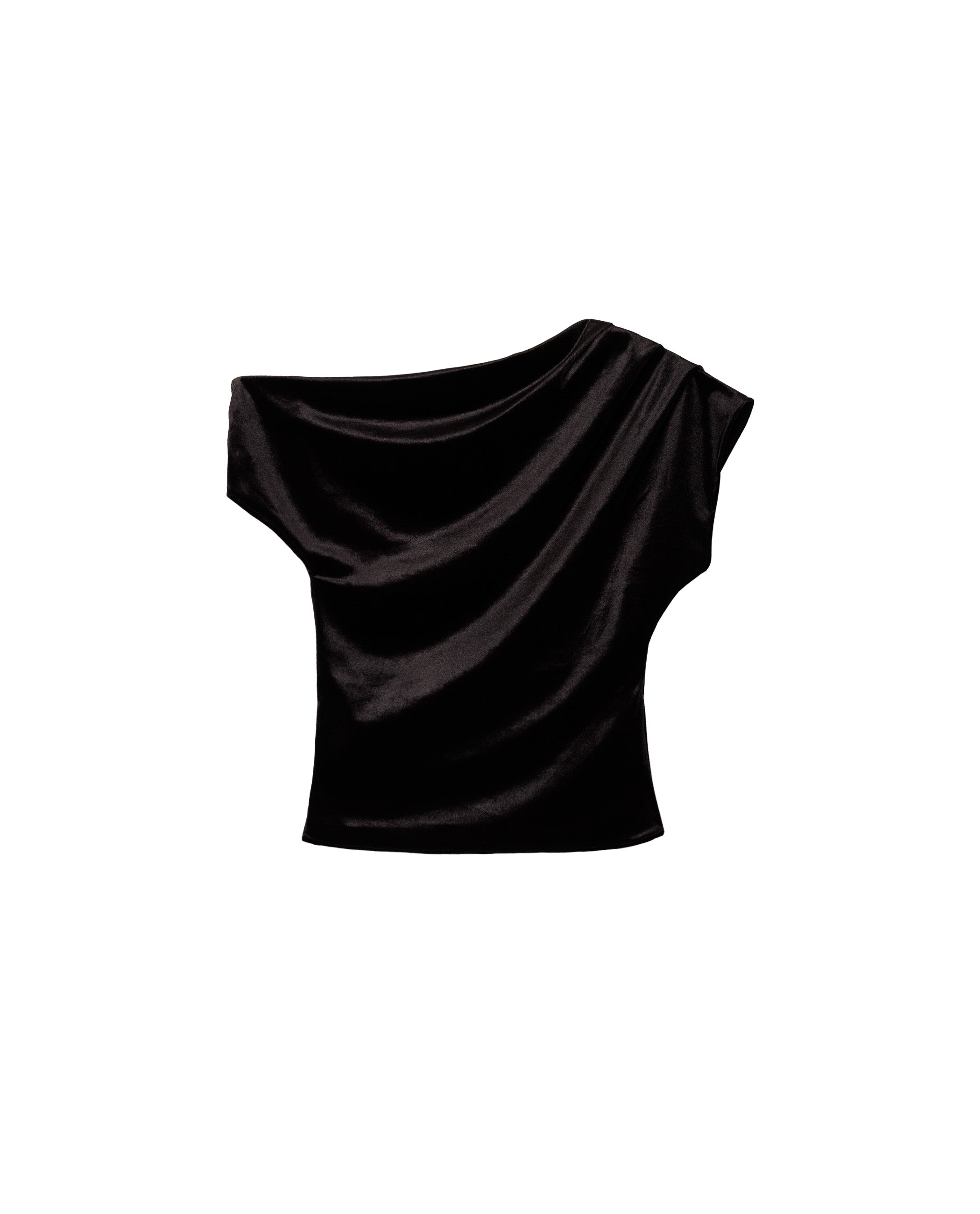Top de Veludo com Decote Assimétrico Preto-5