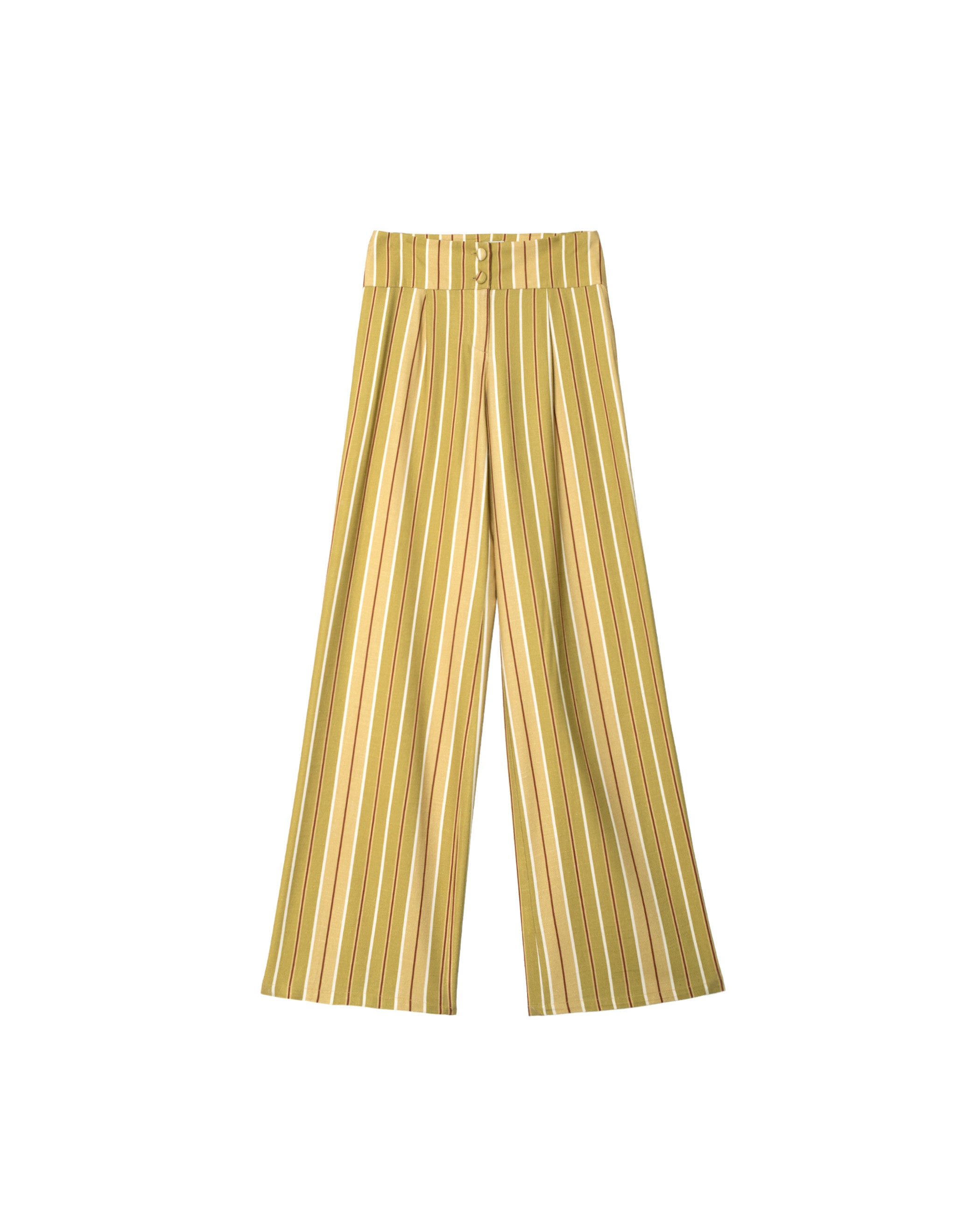 Calças Compridas Retas com Pinças e Cintura Baixa Amarelo-5