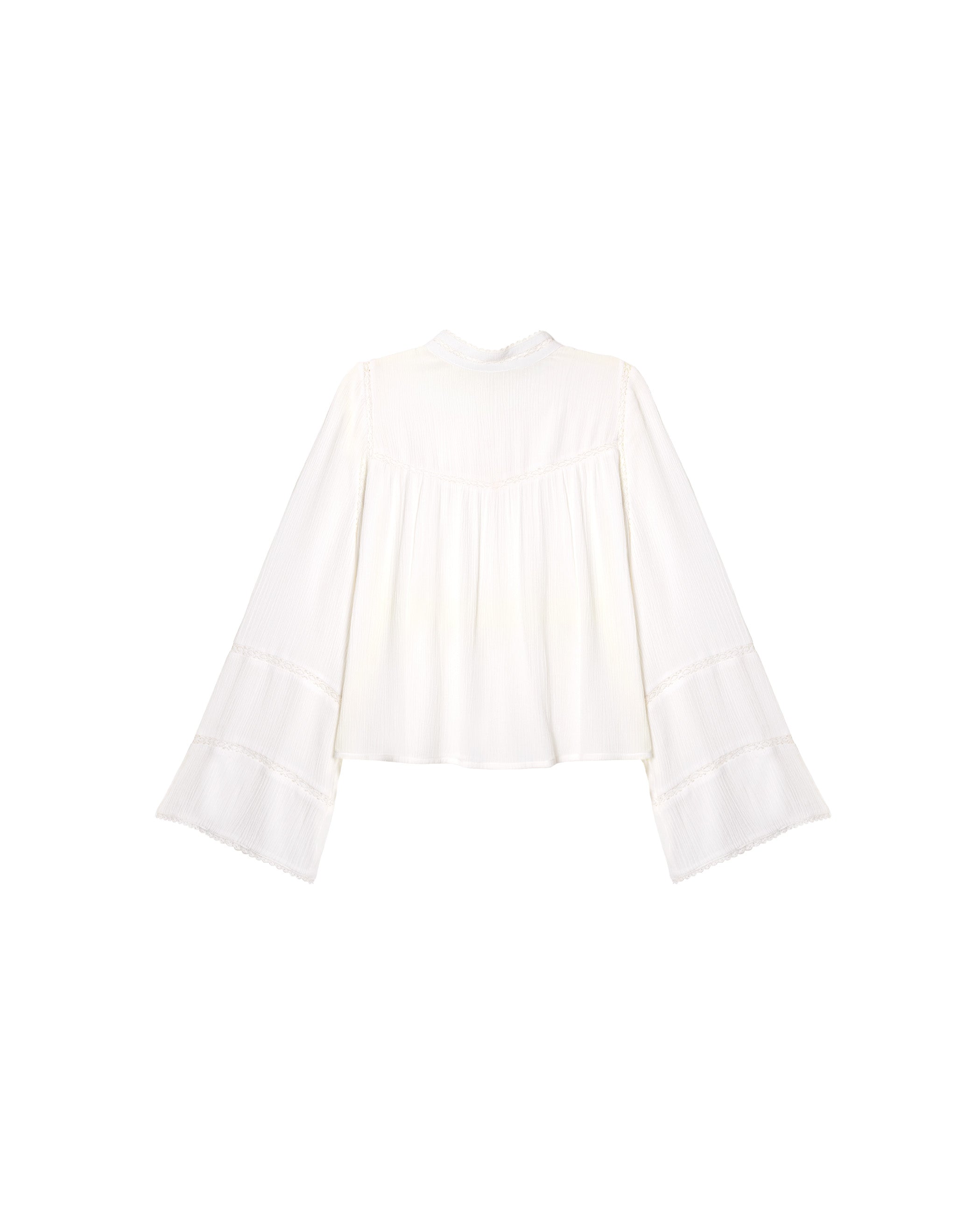 Blusa de Gase com Renda e Manga Comprida Branco-5
