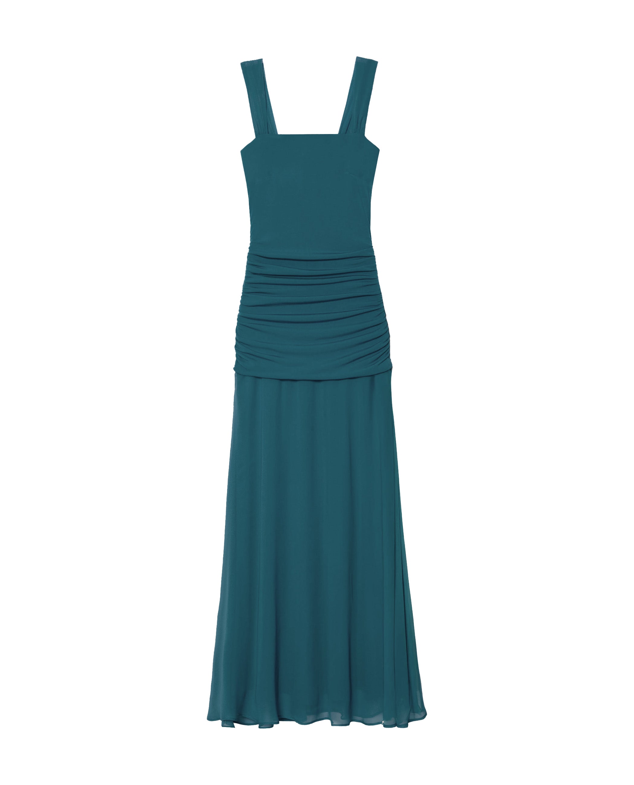 Vestido Midi com Corpo Drapeado e Saia de Gaze Turquesa-5