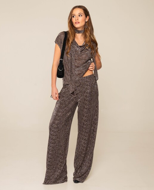 Imagem 0 de Calças Palazzo de Malha Lurex