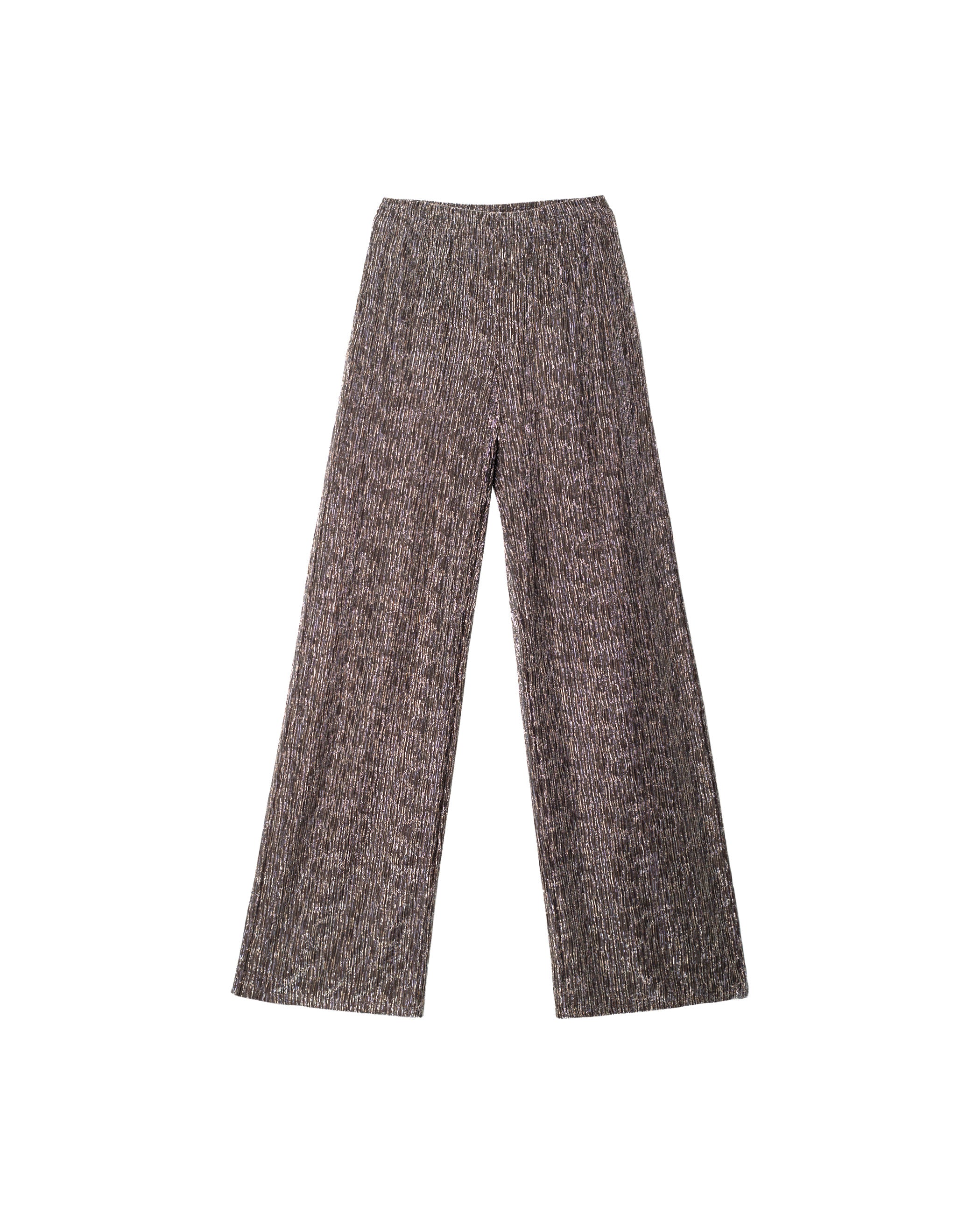 Calças Palazzo de Malha Lurex Prata-5