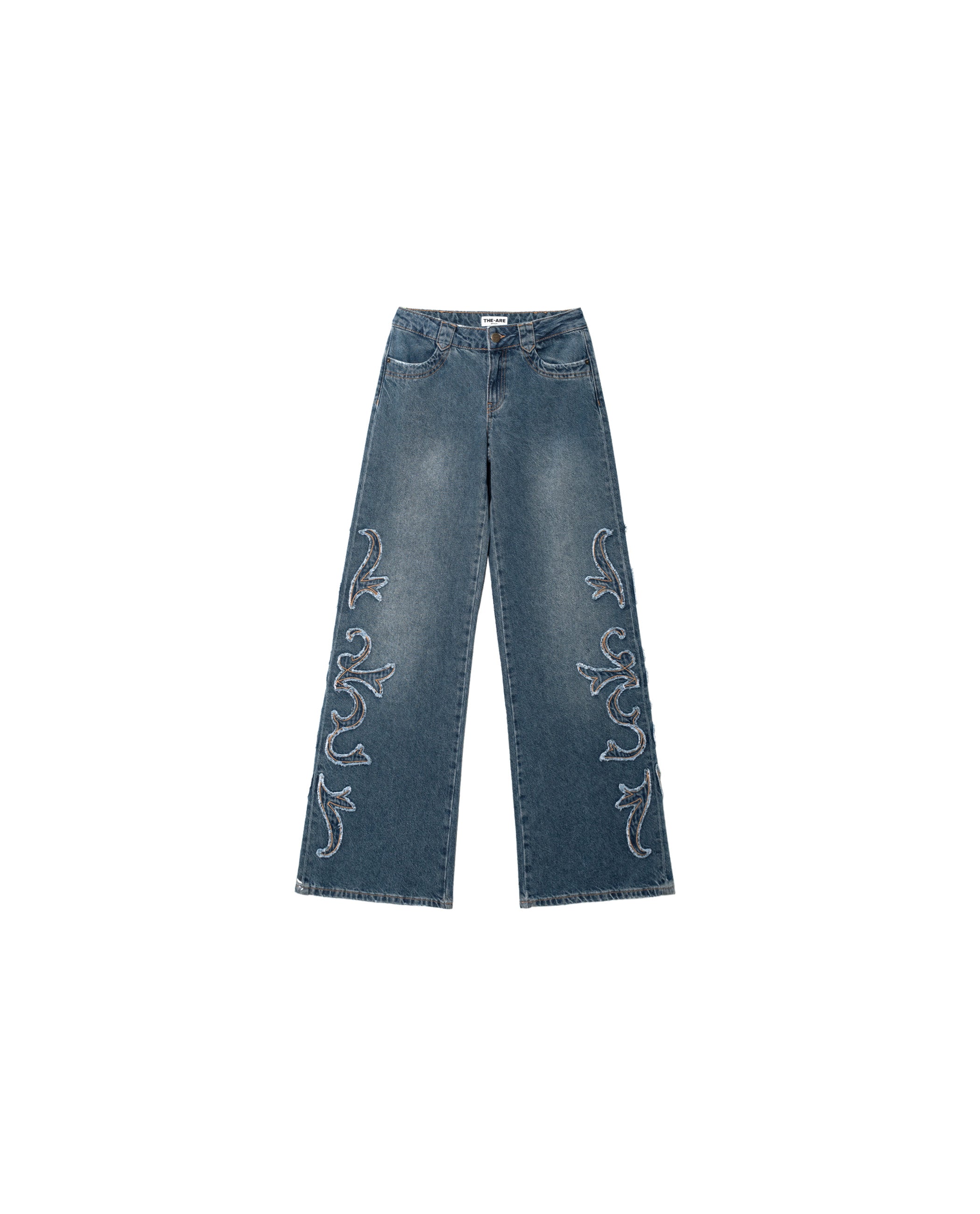 Calças Jeans Retas com Rebites Azul-5