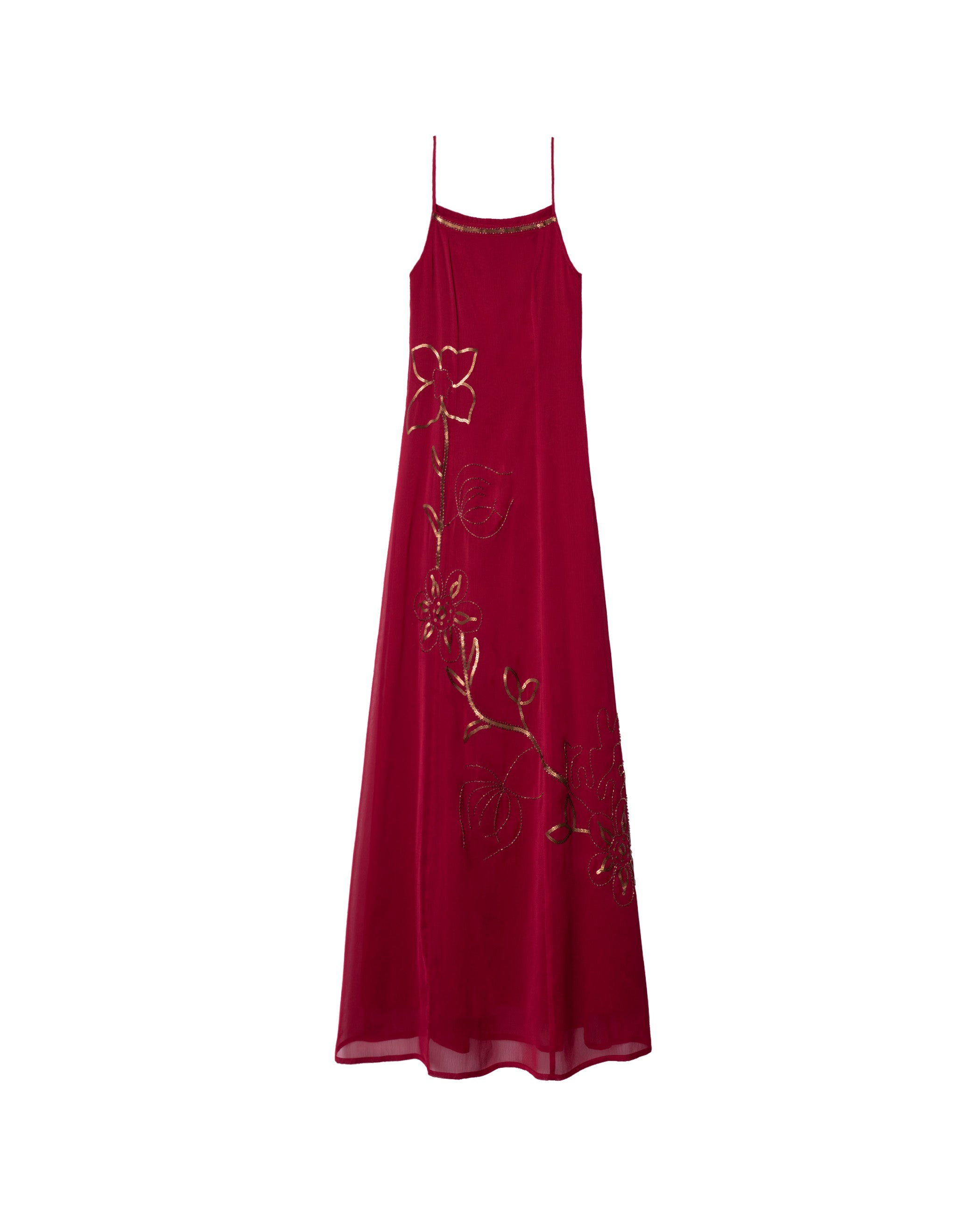 Vestido Comprido com Bordado de Lantejoulas e Abalorios Vermelho-5