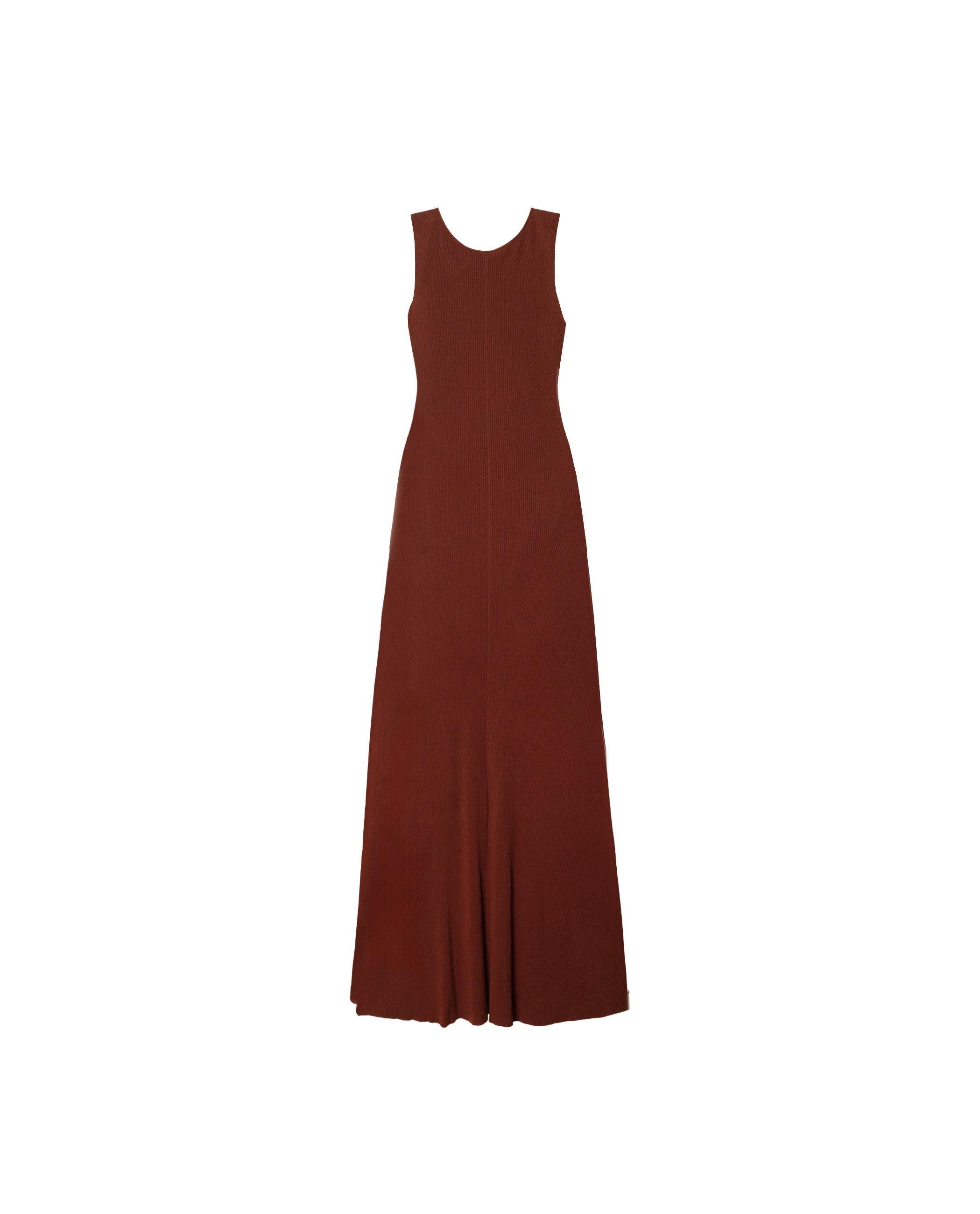 Vestido de Malha Canelada Evasé Castanho-5