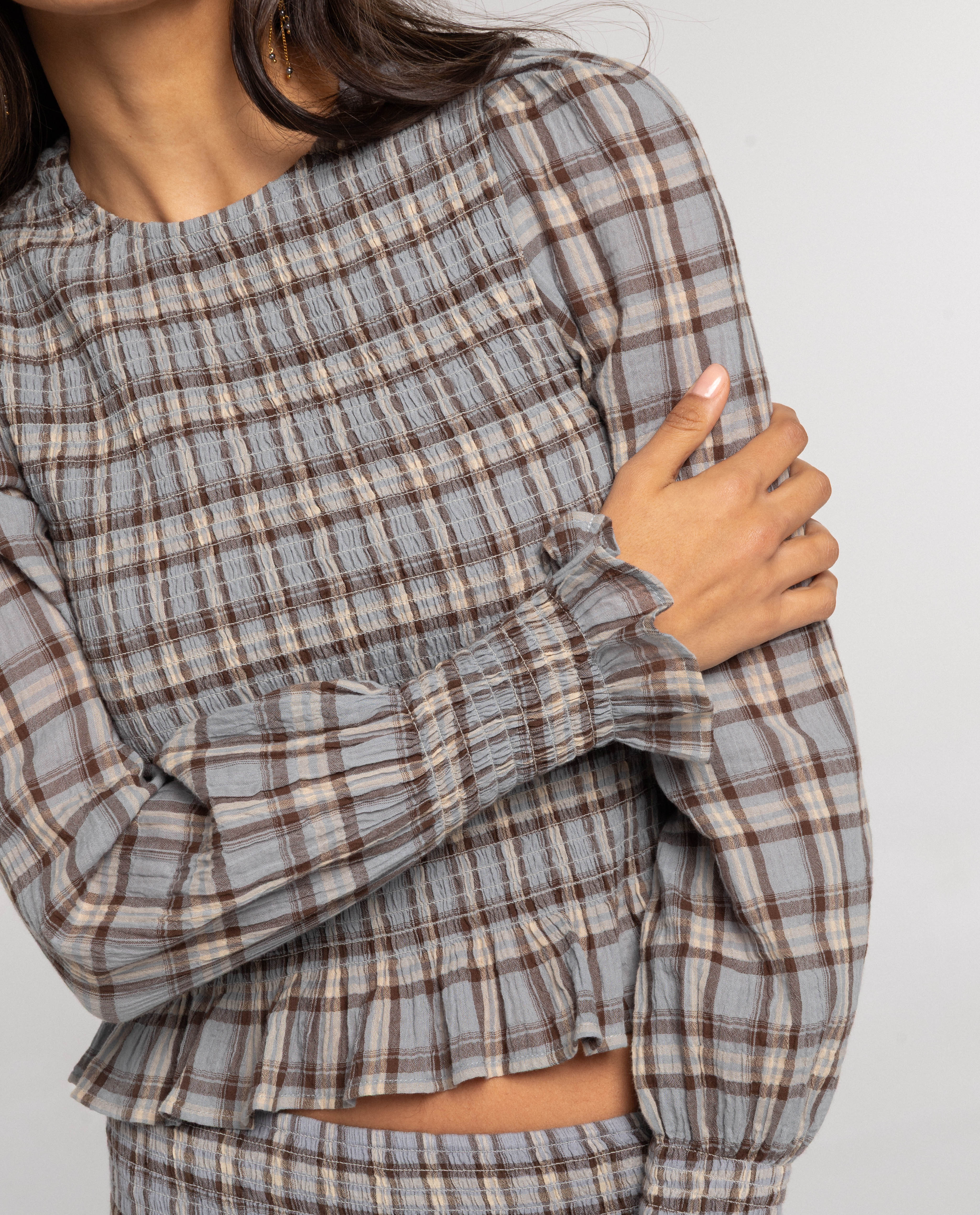 Blusa de Manga Comprida com Corpo de Favo de Mel Branco-3