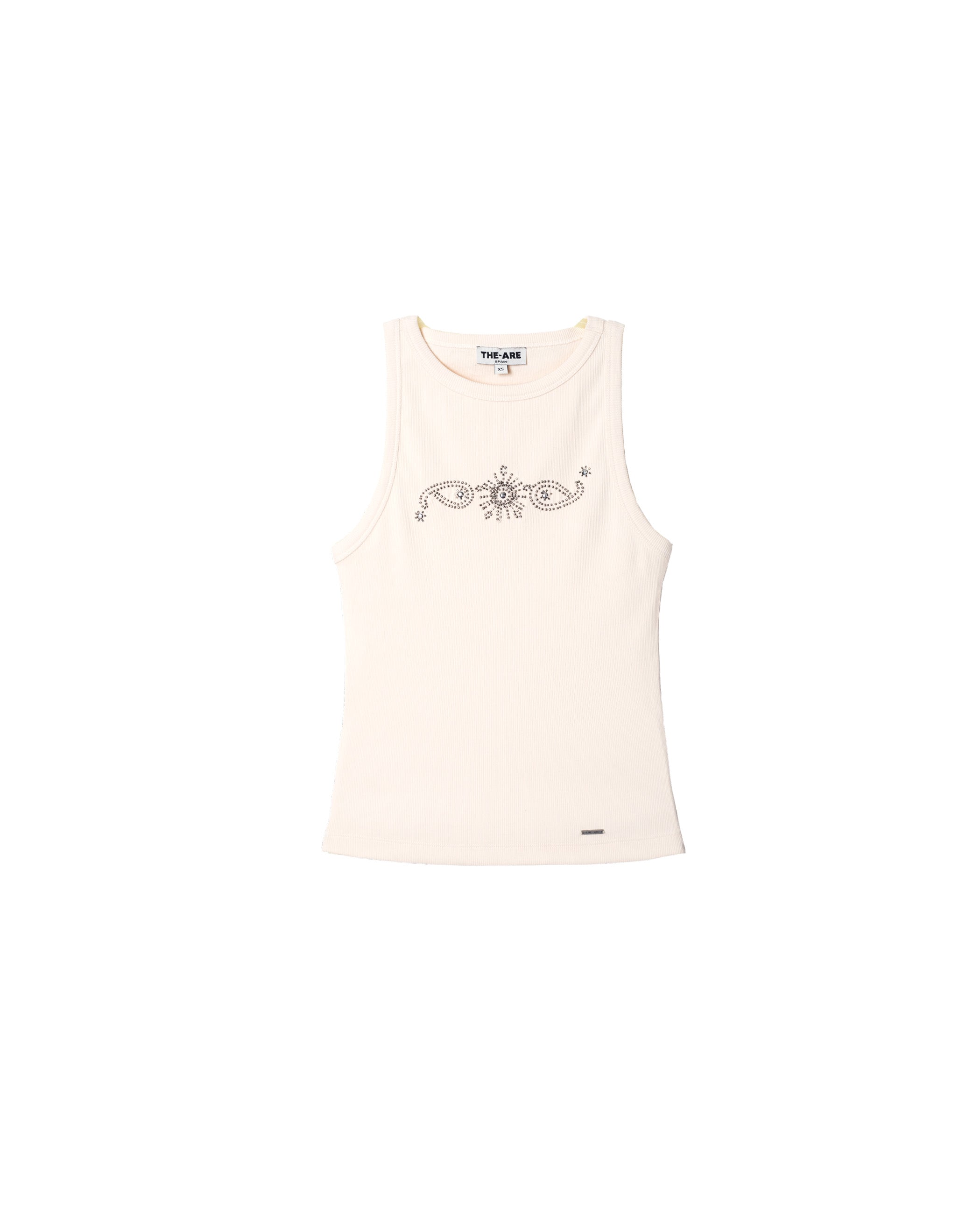 Top de Canelado sem Mangas com Pedras Decorativas Bege-5