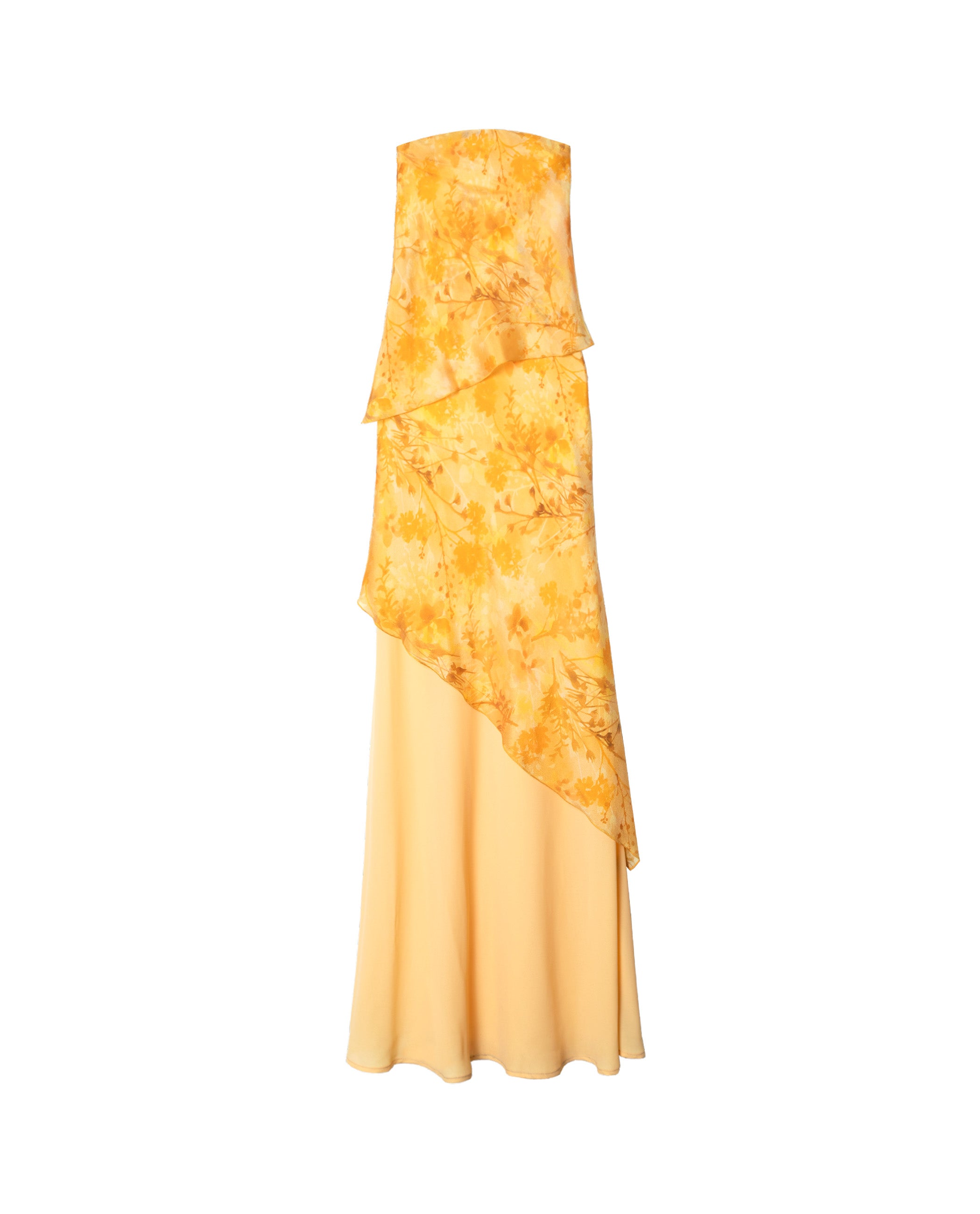 Vestido Comprido Cai-cai com Design de Três Camadas Amarelo-5