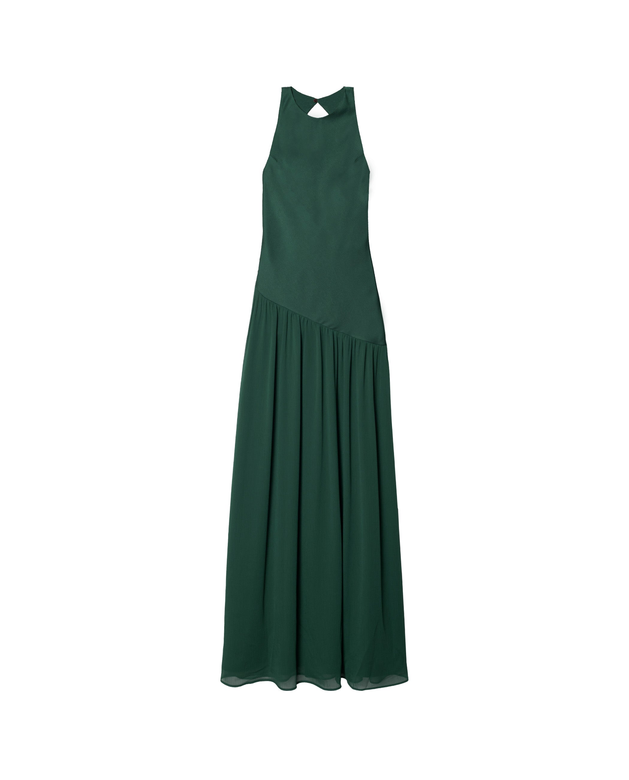 Vestido Comprido com Corte Assimétrico e Costas Abertas Esmeralda-5