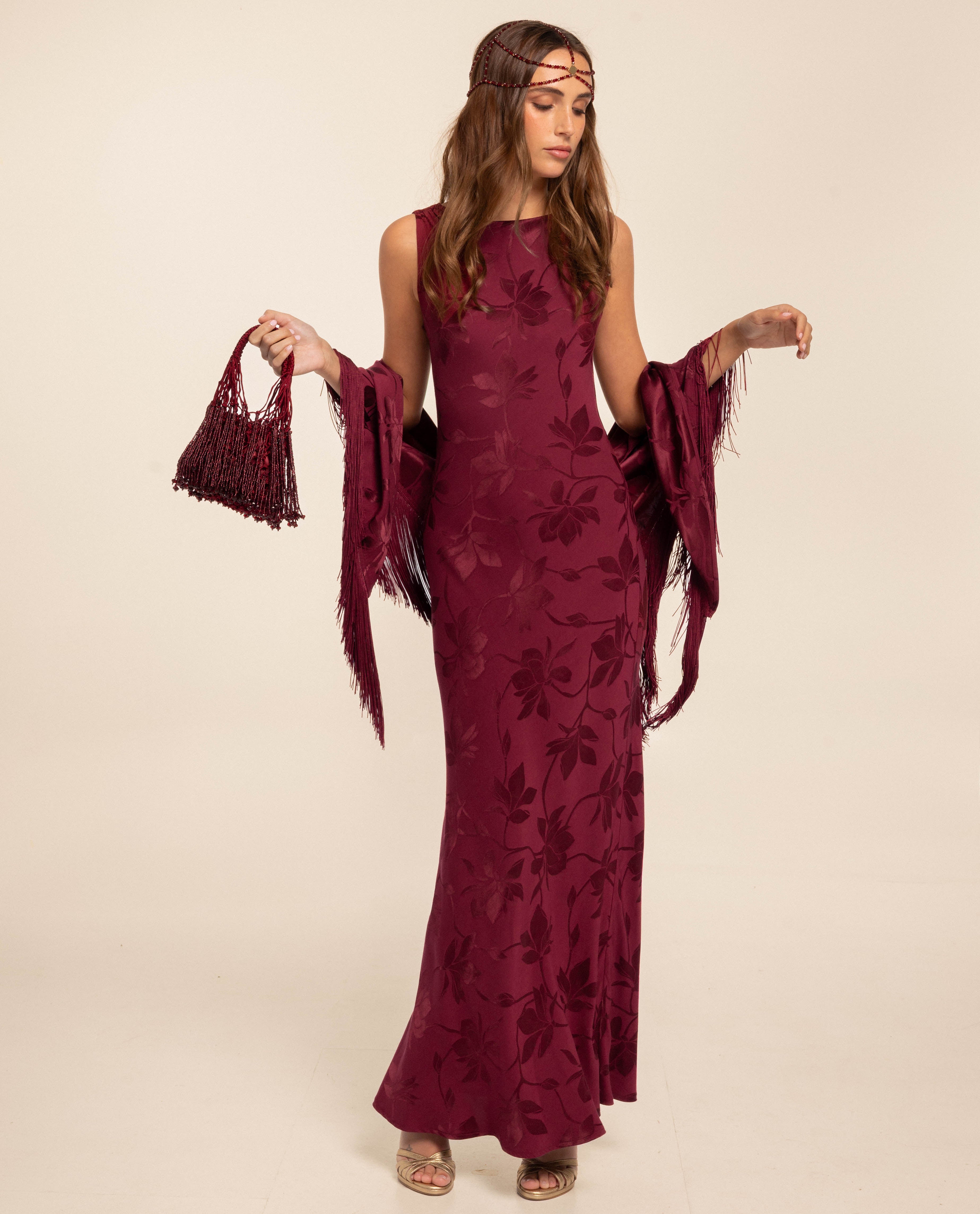 Vestido Comprido com Decote Drapeado nas Costas Vermelho-2