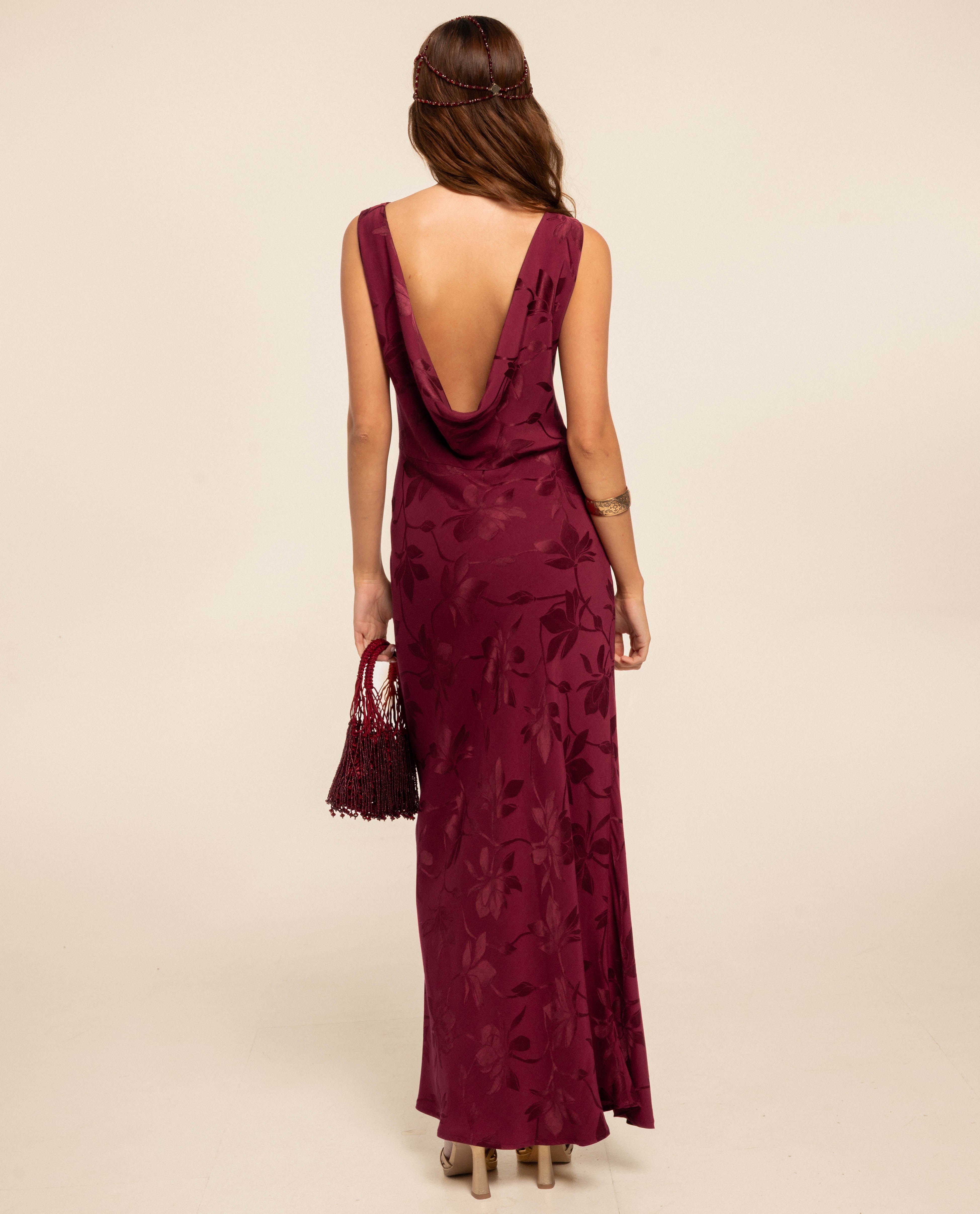 Vestido Comprido com Decote Drapeado nas Costas Vermelho-3