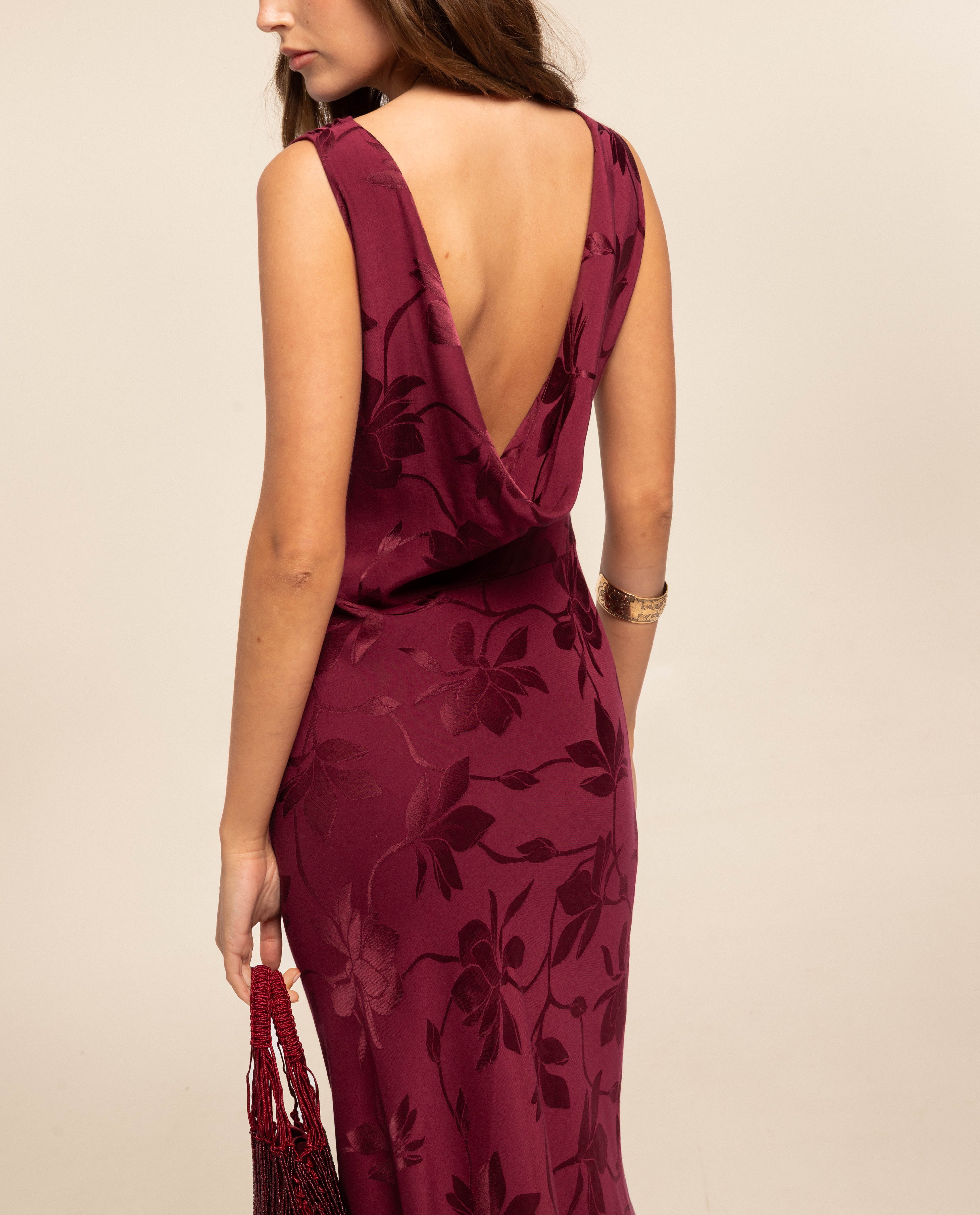 Vestido Comprido com Decote Drapeado nas Costas Vermelho-4