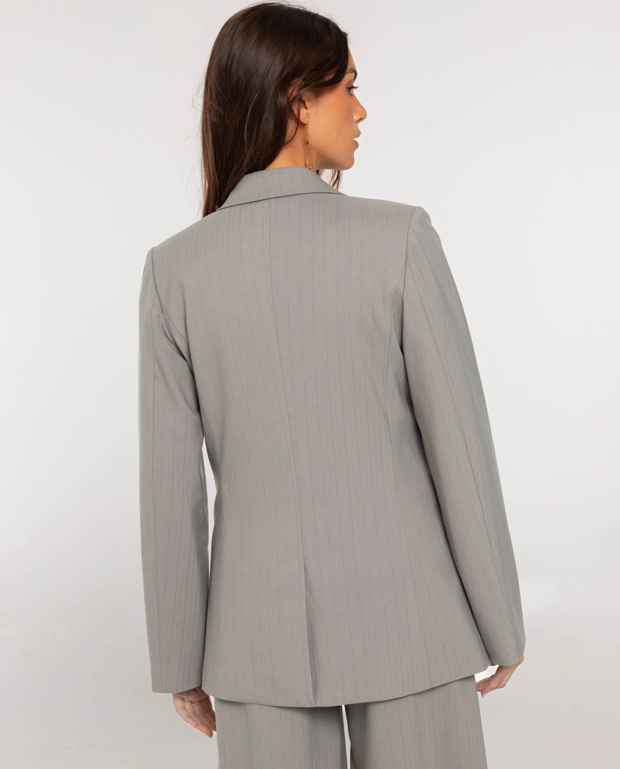 Blazer de Fato com Fecho de Fivelas Cinzento-3
