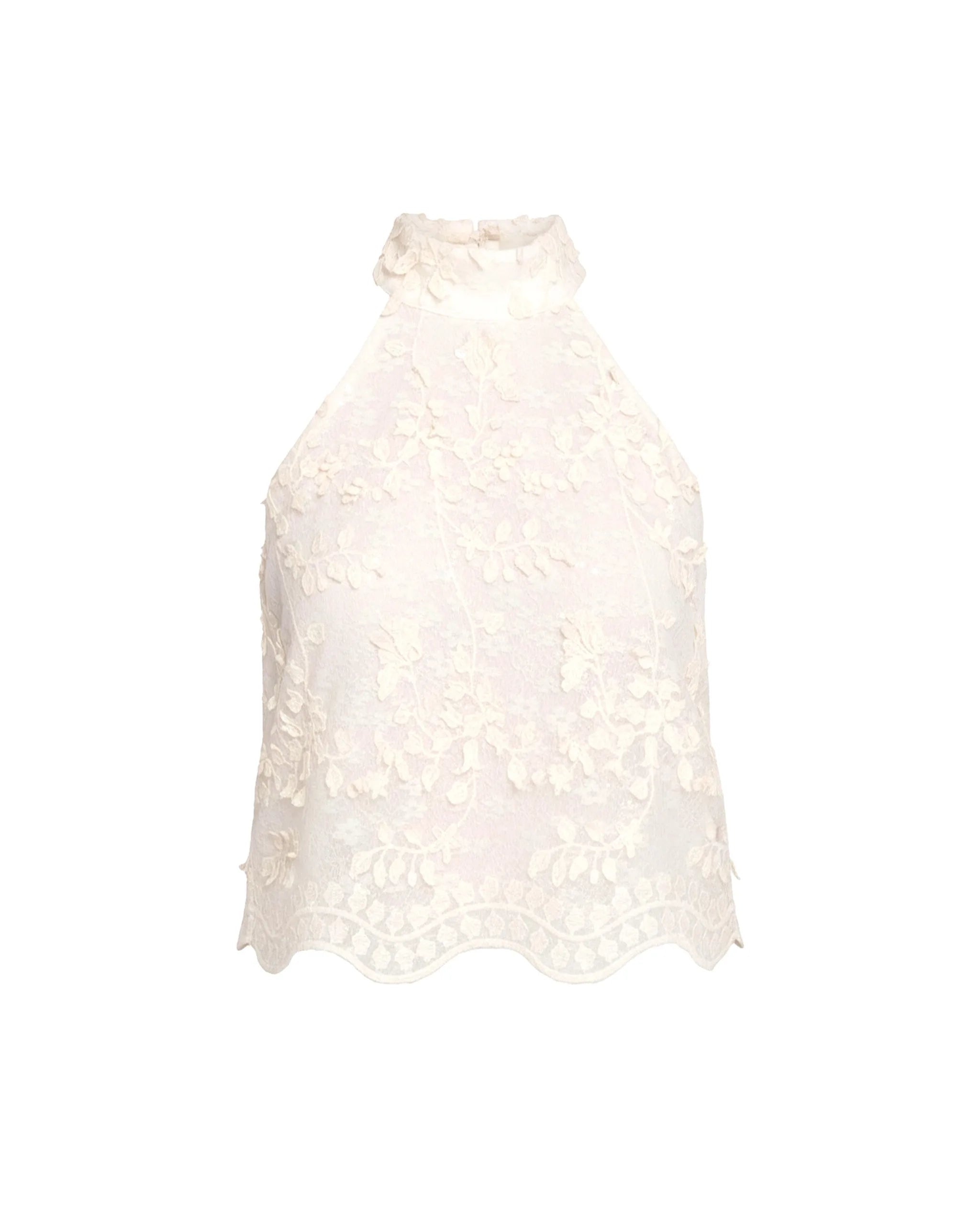 Top Halter com Bordado Floral Branco-5