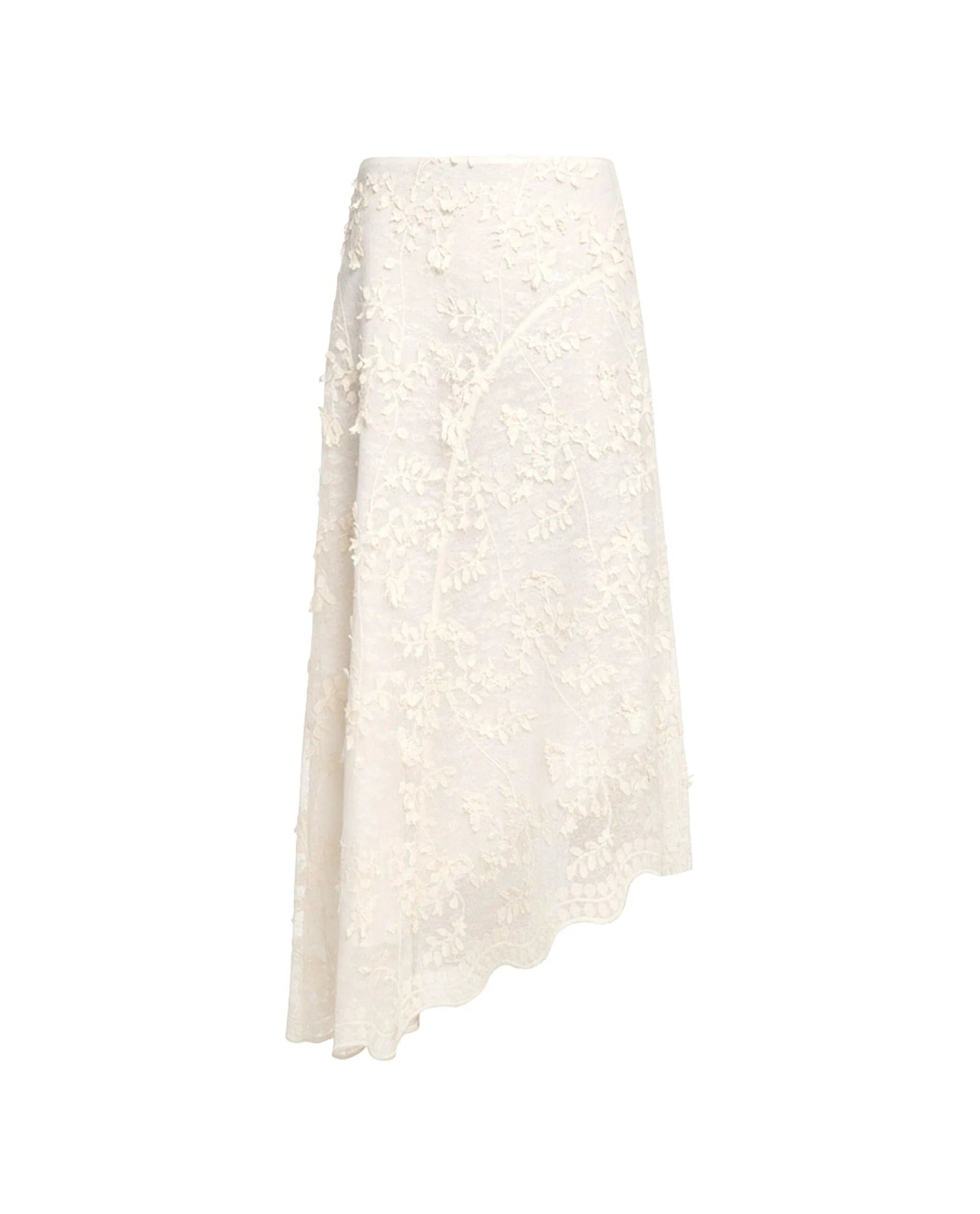 Saia Midi com Bordado Floral e Bainha Assimétrica Branco-5
