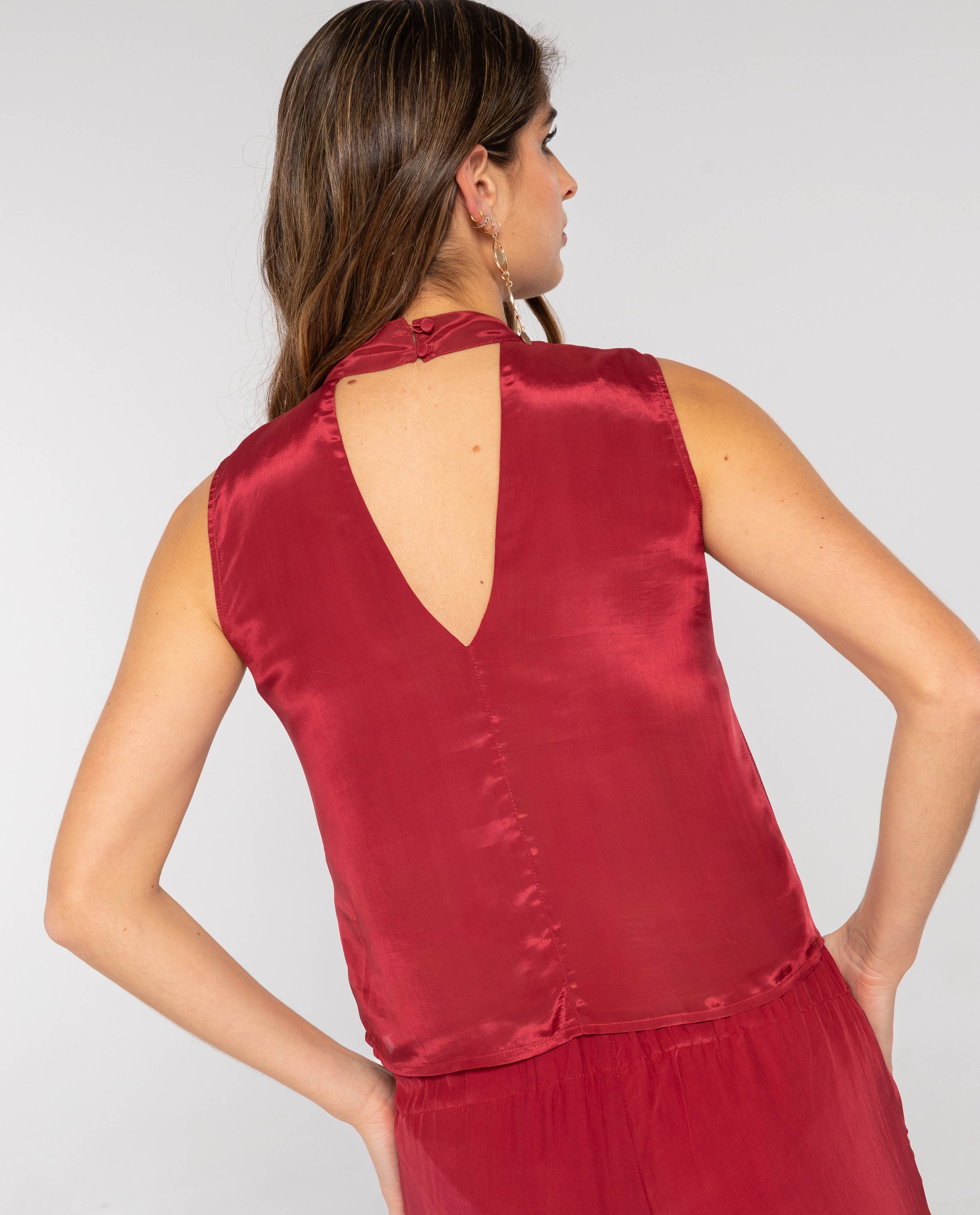 Blusa sem Mangas com Tecido Bordado com Abalorios Terracota-2