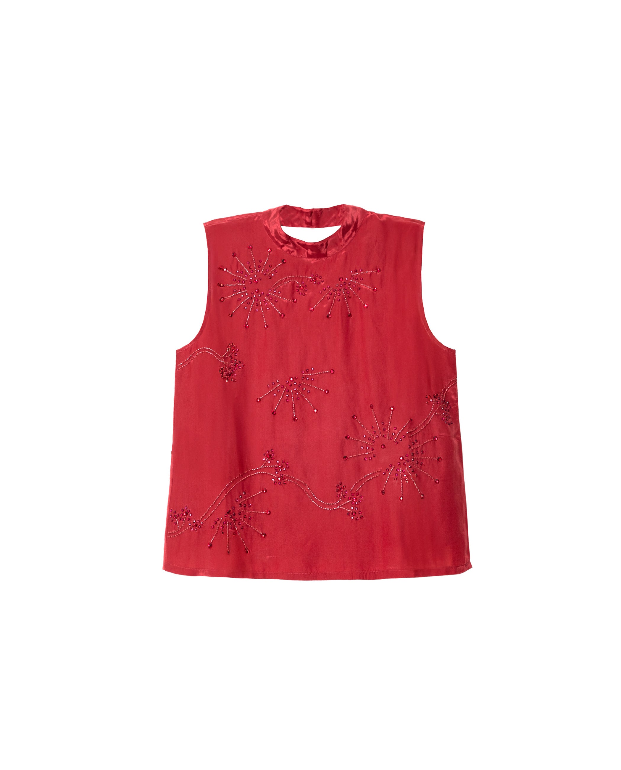 Blusa sem Mangas com Tecido Bordado com Abalorios Terracota-5