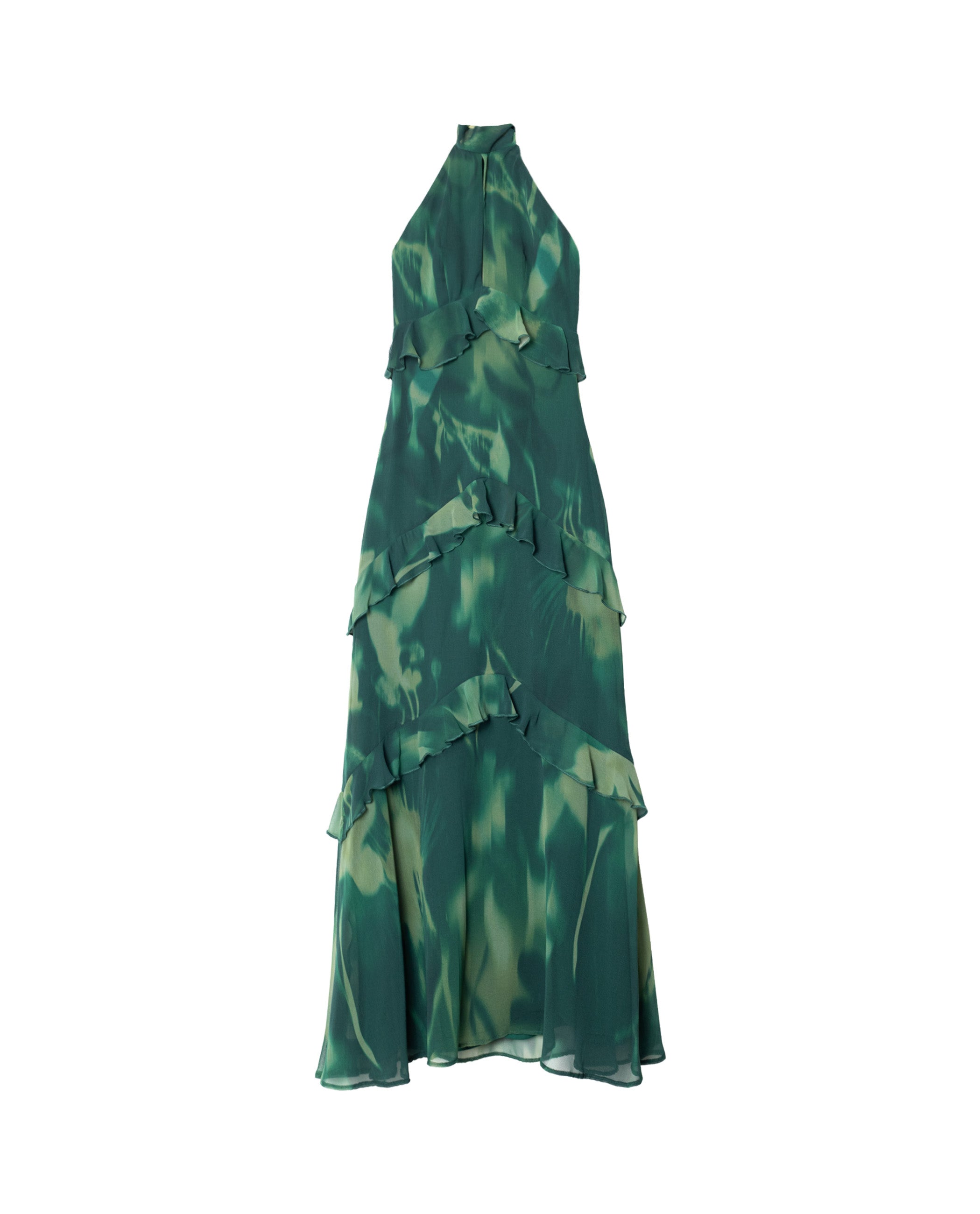 Vestido Midi com Decote Halter e Folhos Esmeralda-5