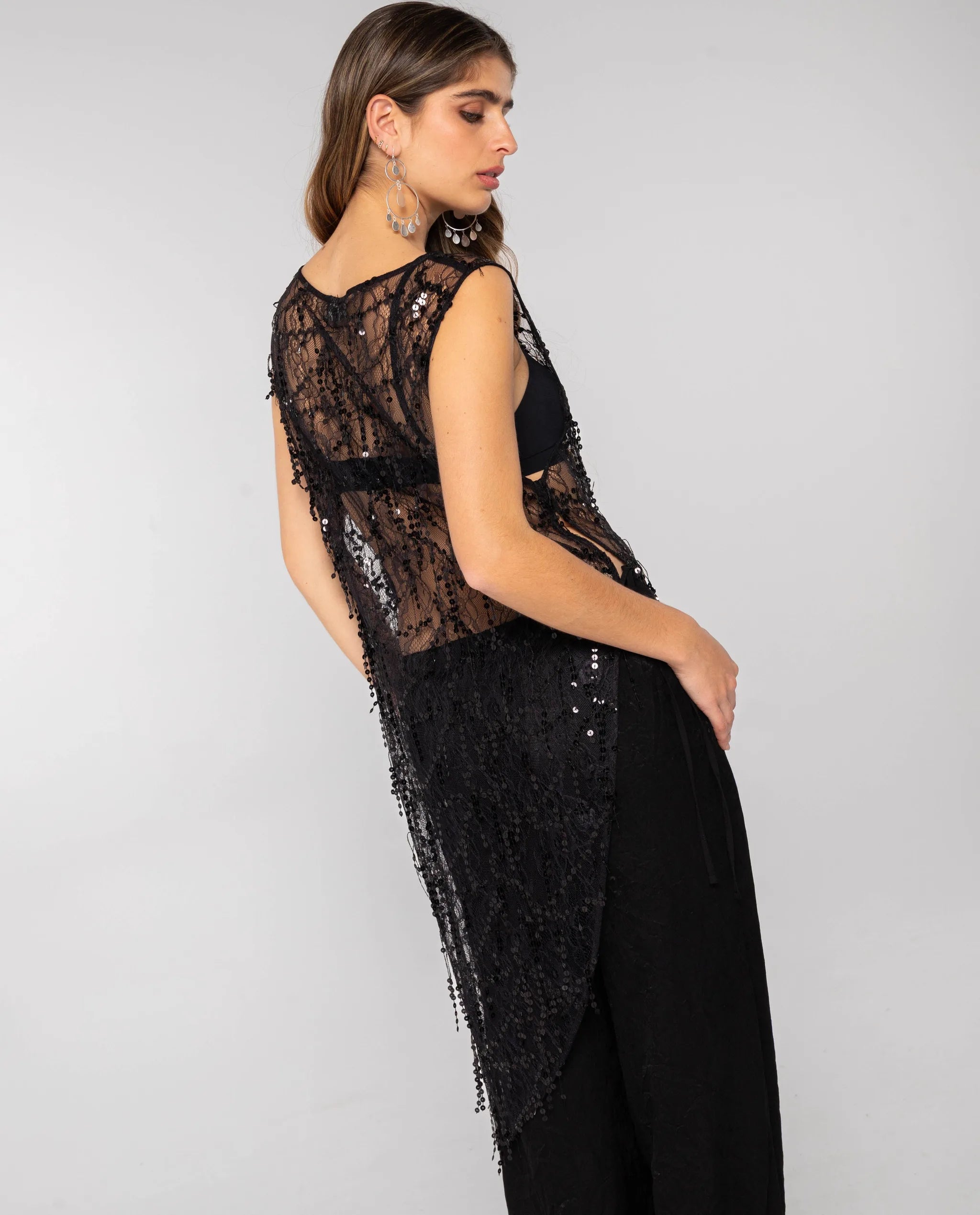 Blusa sem Mangas de Lantejoulas Preto-2