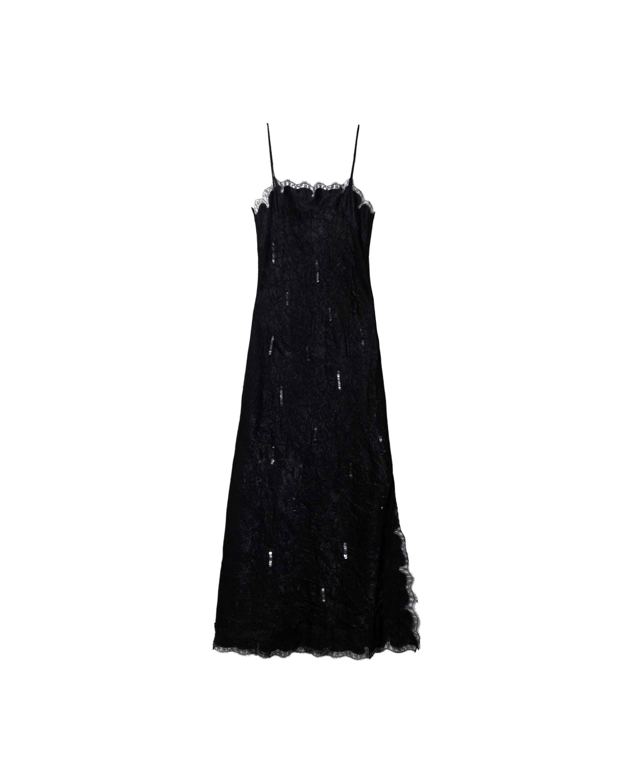 Vestido Midi Estilo Lingerie com Renda e Abertura Lateral Preto-5
