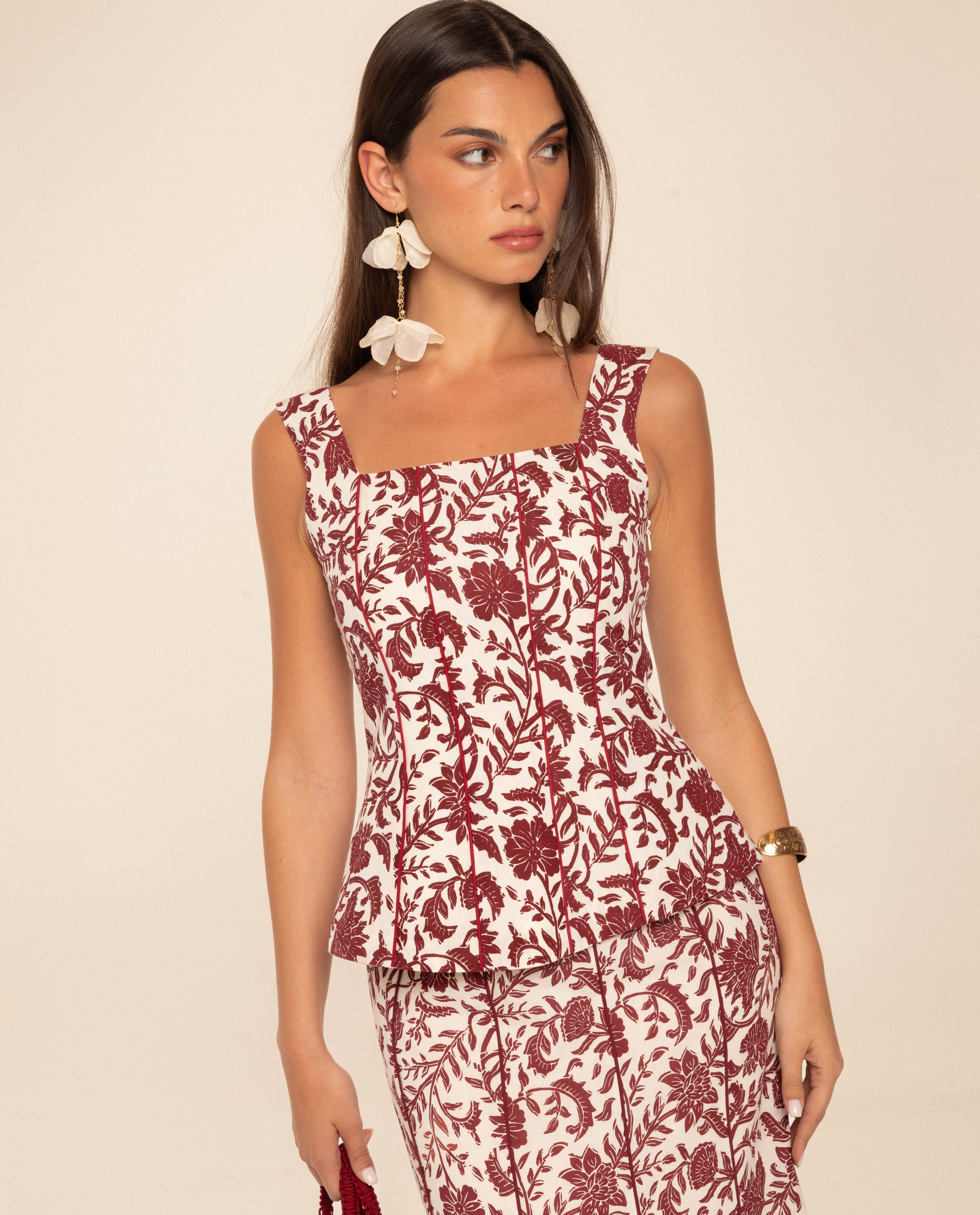 Top Estilo Corset de Alças com Linho Branco-1