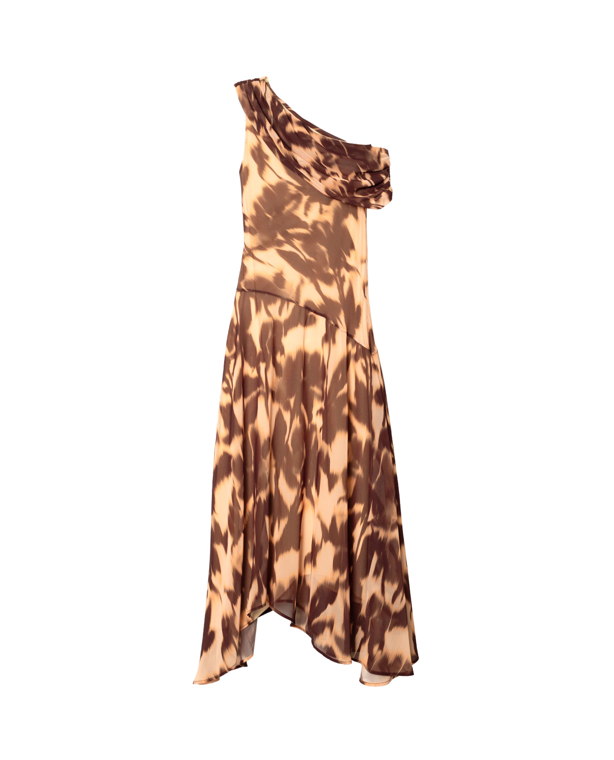 Vestido Midi Assimétrico Estampado Castanho-5