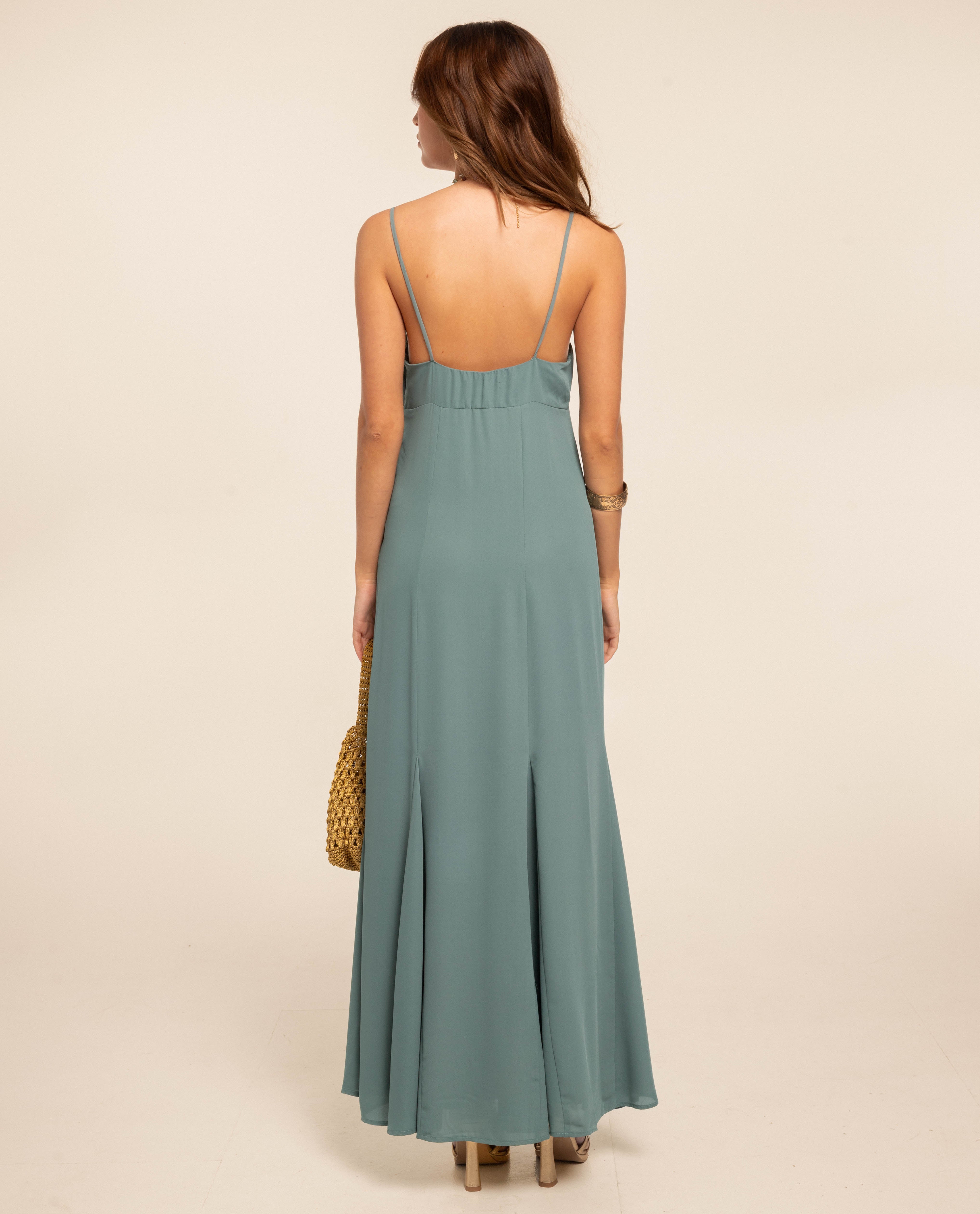 Vestido Midi de Corte Império com Alças Azul-acinzentado-3
