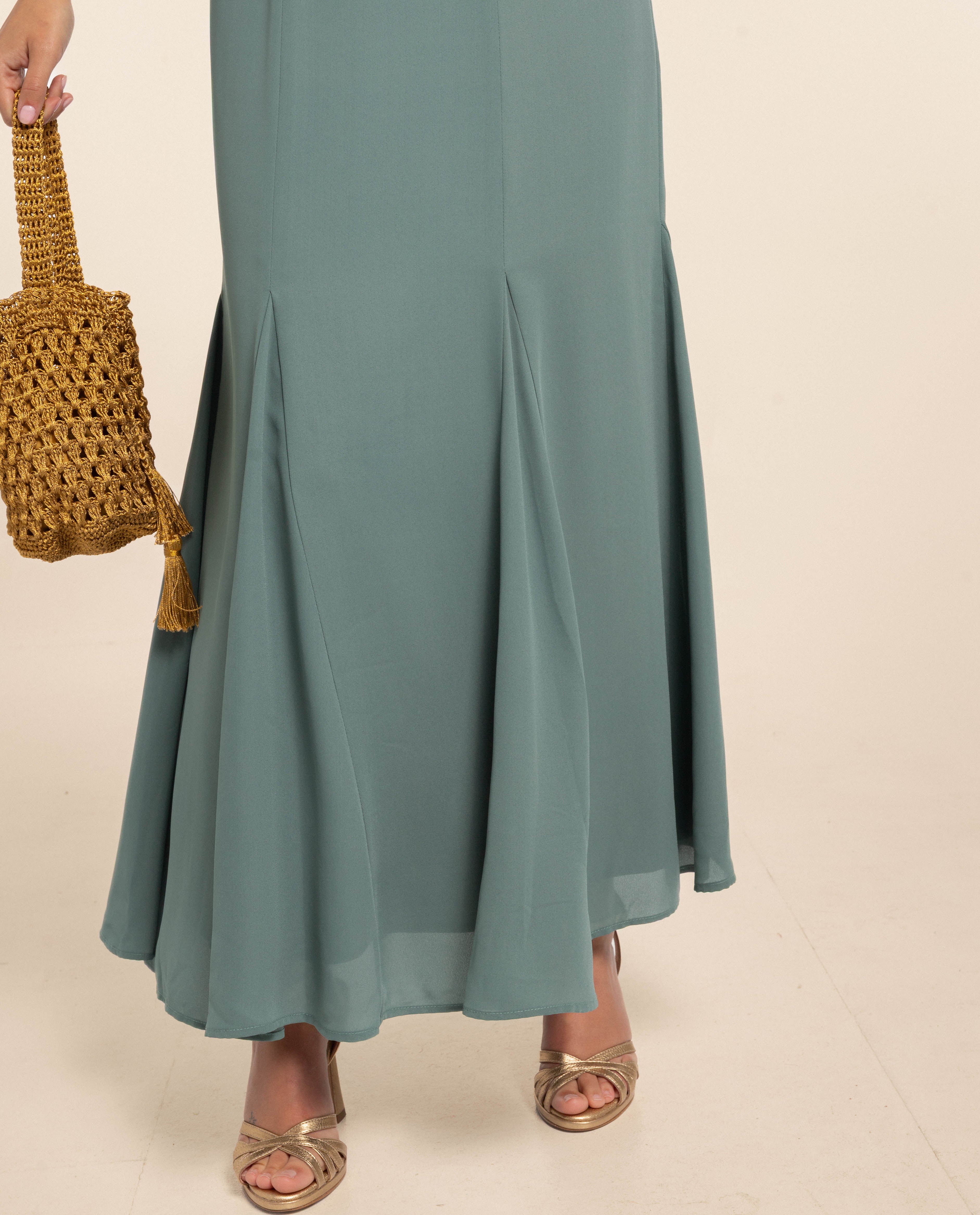 Vestido Midi de Corte Império com Alças Azul-acinzentado-4