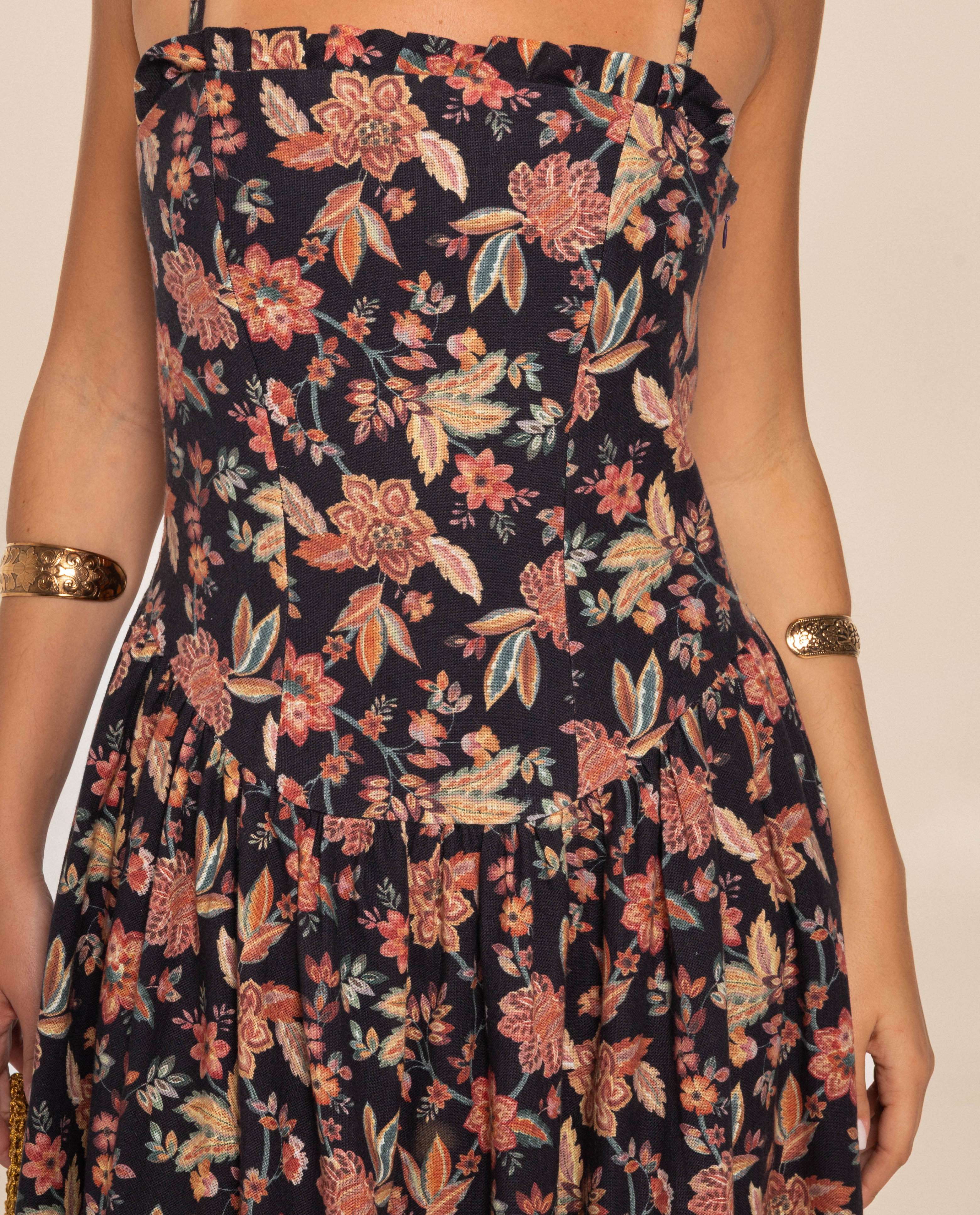 Vestido Midi com Alça Fina de Algodão Azul-marinho-4