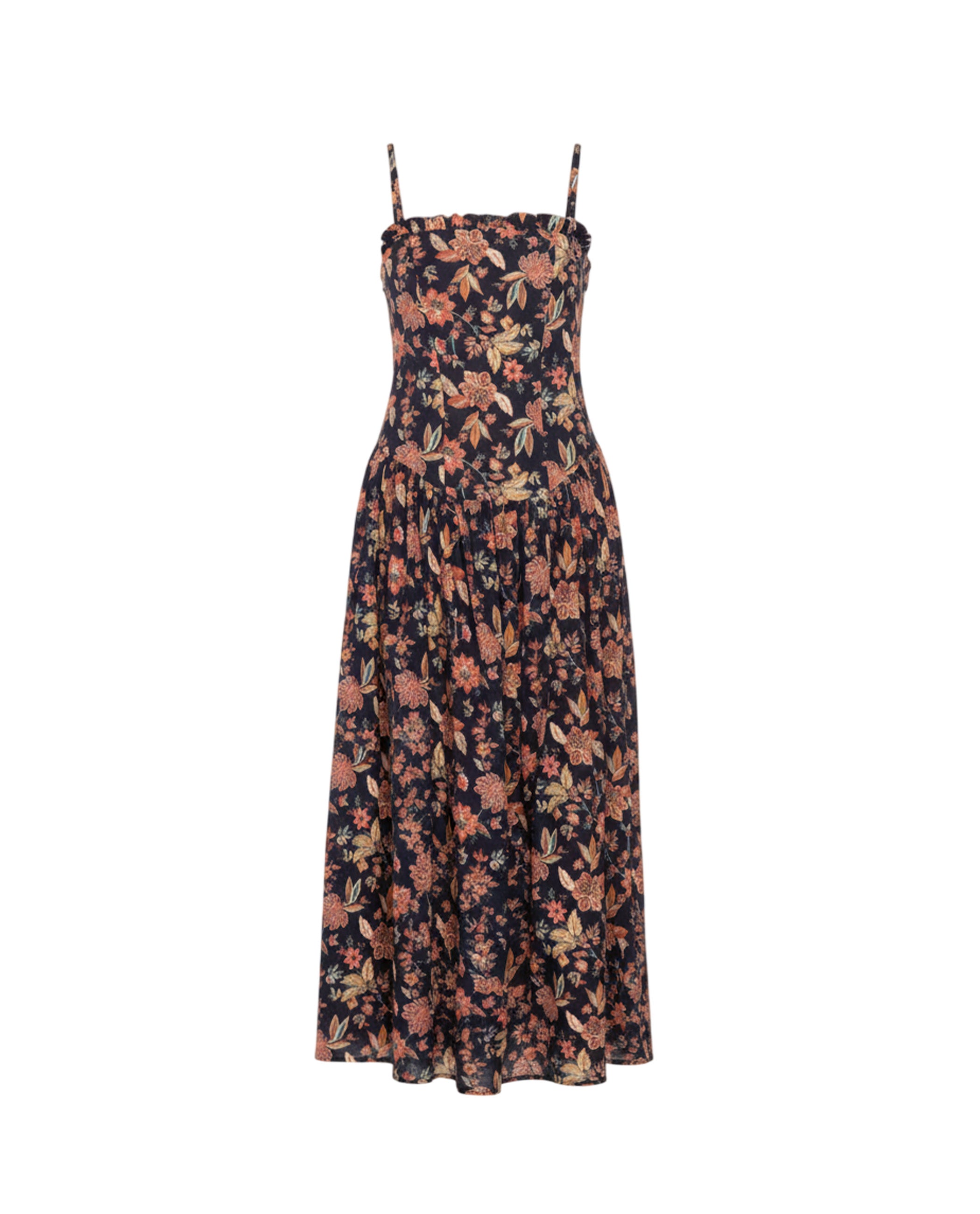Vestido Midi com Alça Fina de Algodão Azul-marinho-5