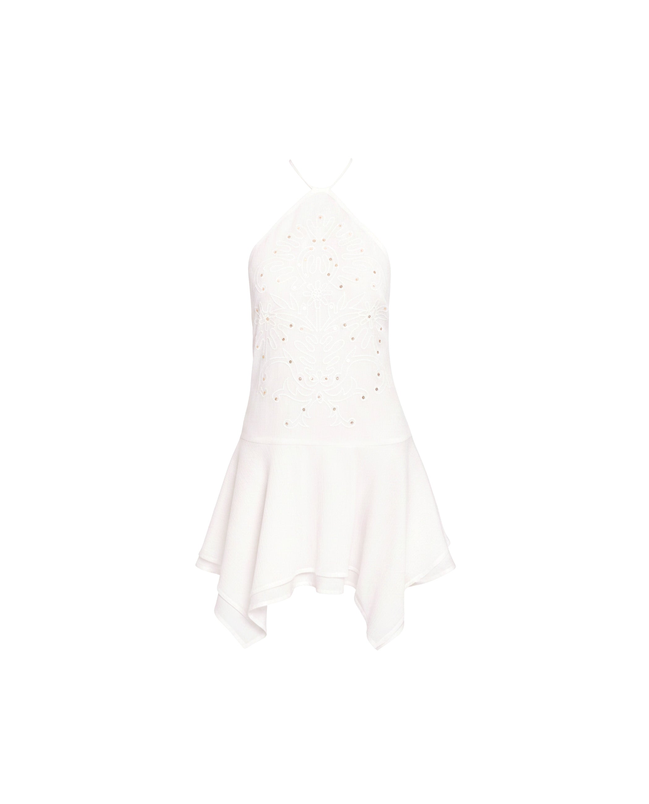 Vestido Curto com Bordado de Lantejoulas Branco-5