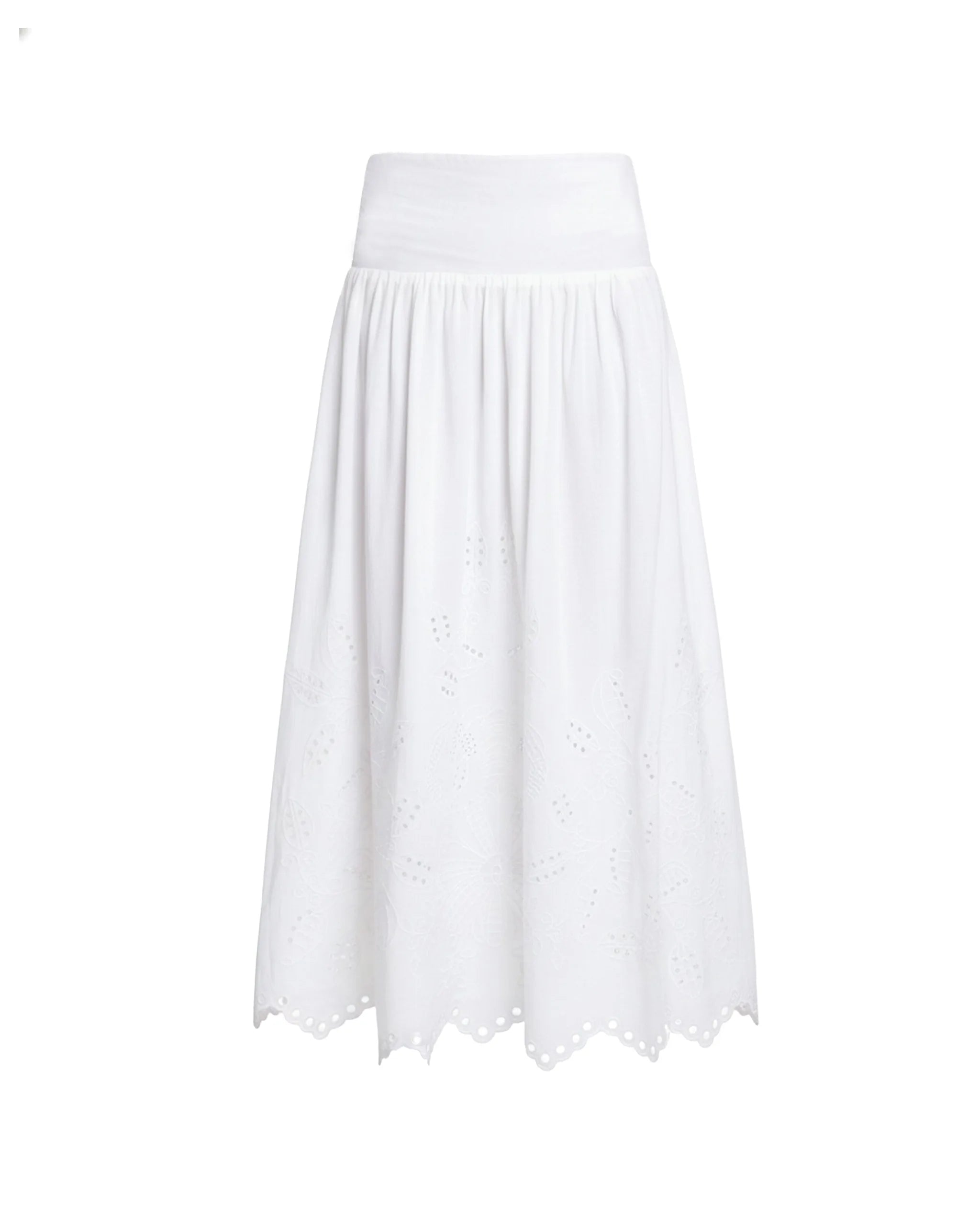 Saia Midi com Bordados e Perfurados Branco-5
