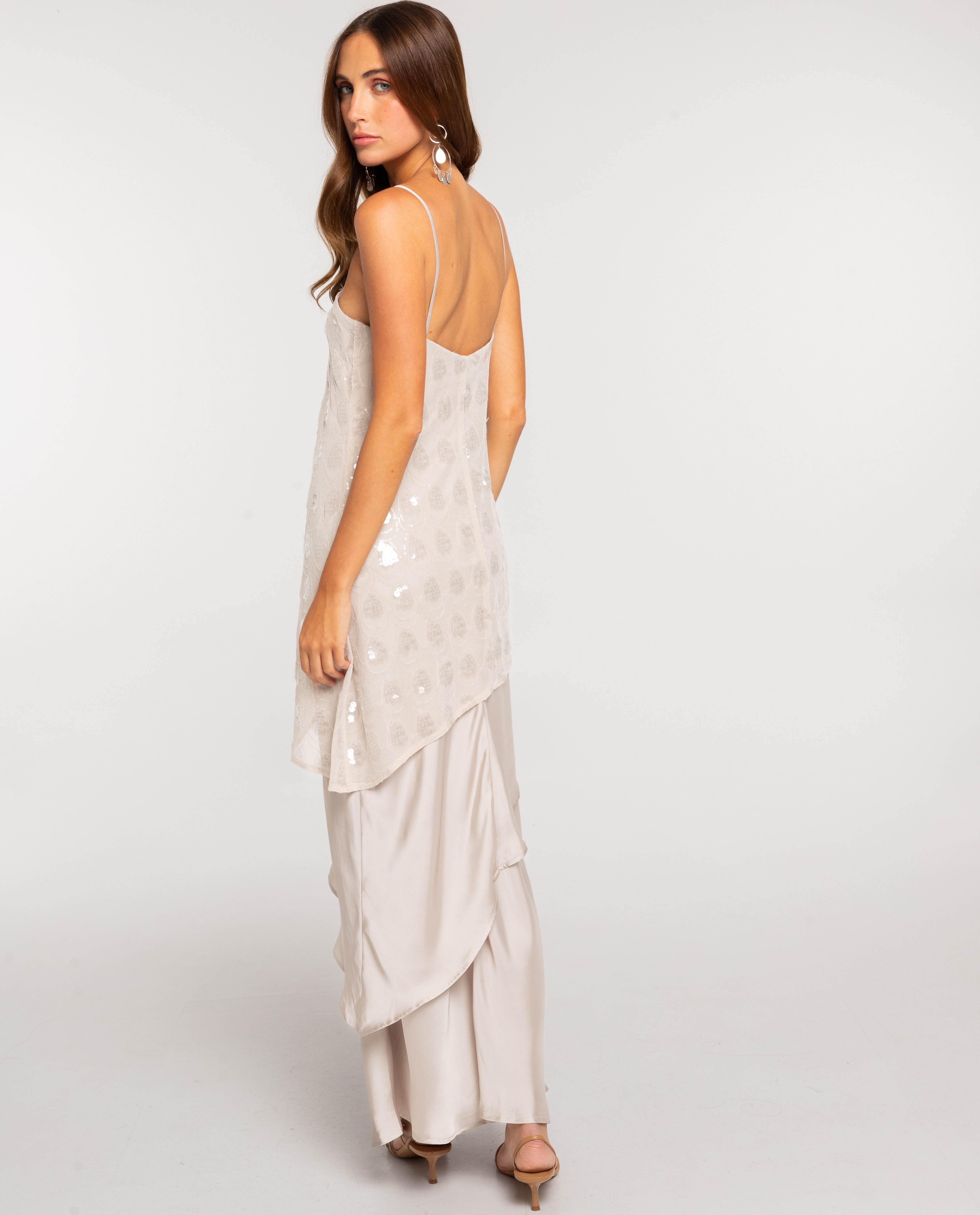 Vestido Comprido Interior de Lantejoulas Branco-3